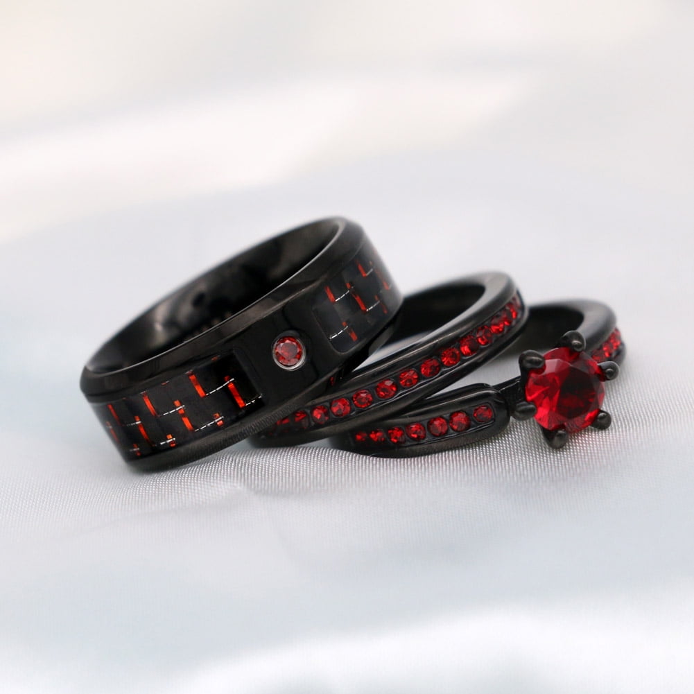Matching Rings Couple Rings Black Plated 1CT Purple Cz Women Wedding Ring Sets