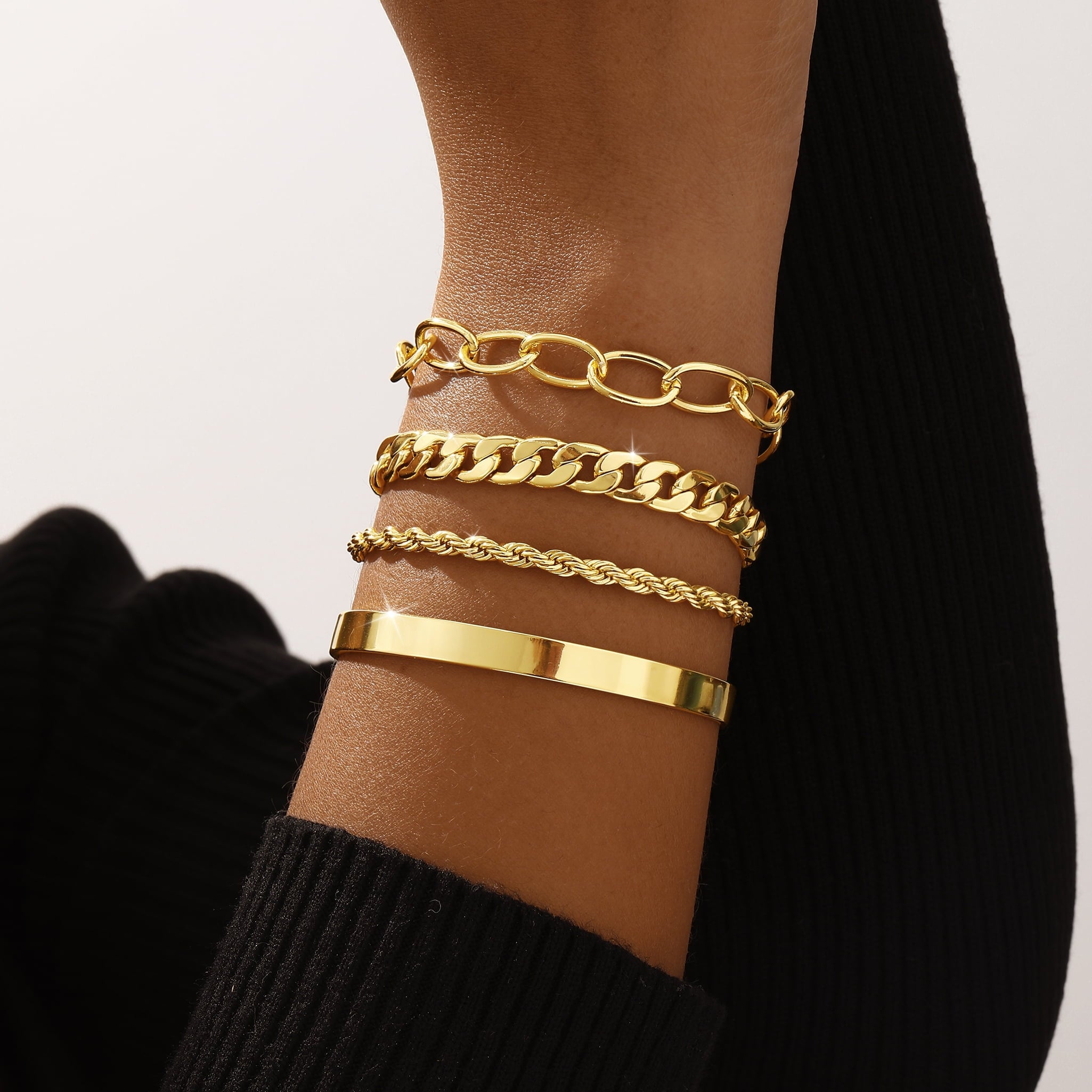6PCS Bracelets for Women 14K Plated Dainty Layered Stacking Jewelry Set Gifts