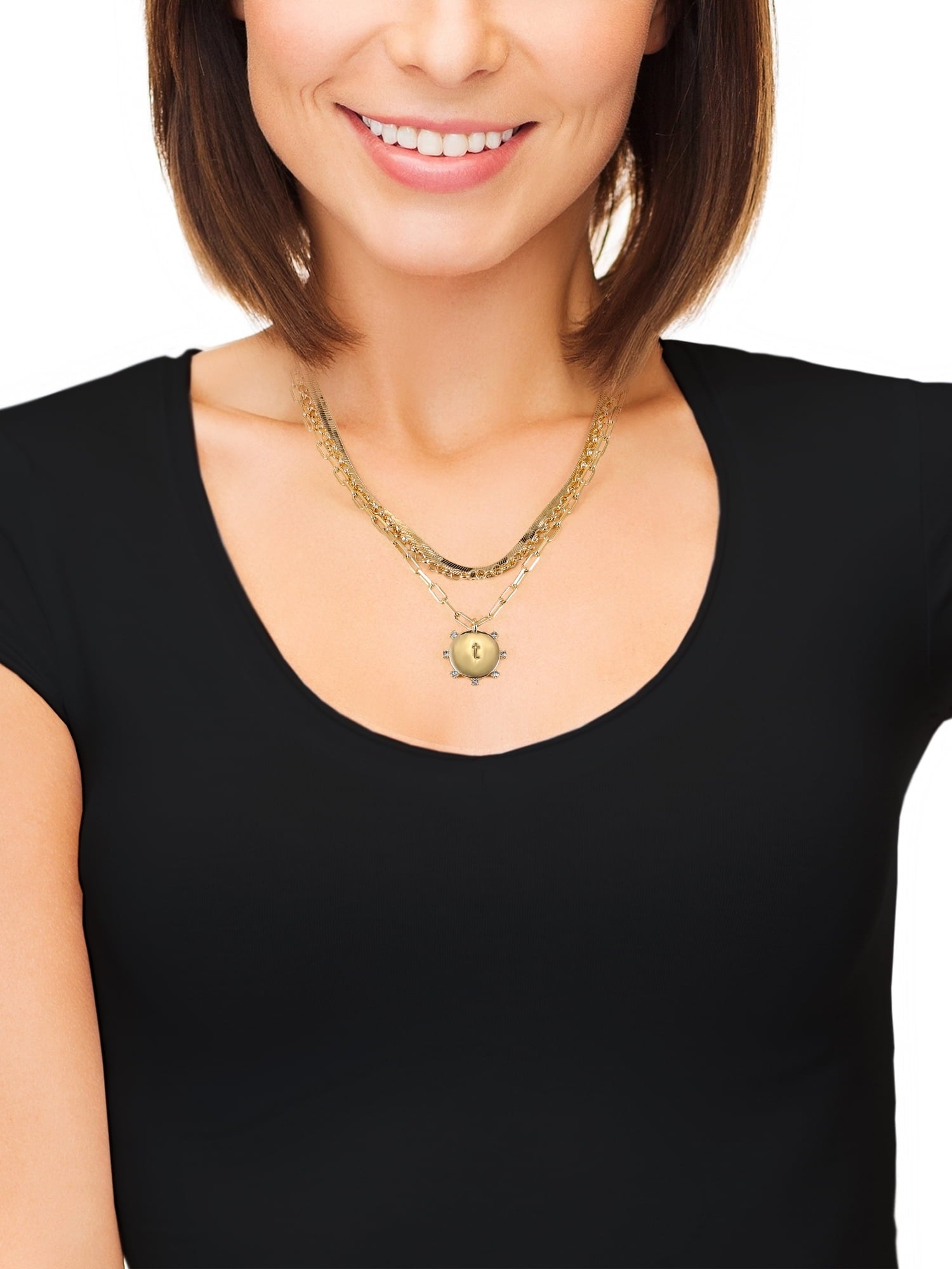 Goldtone Necklace, 3 Piece, Initial J