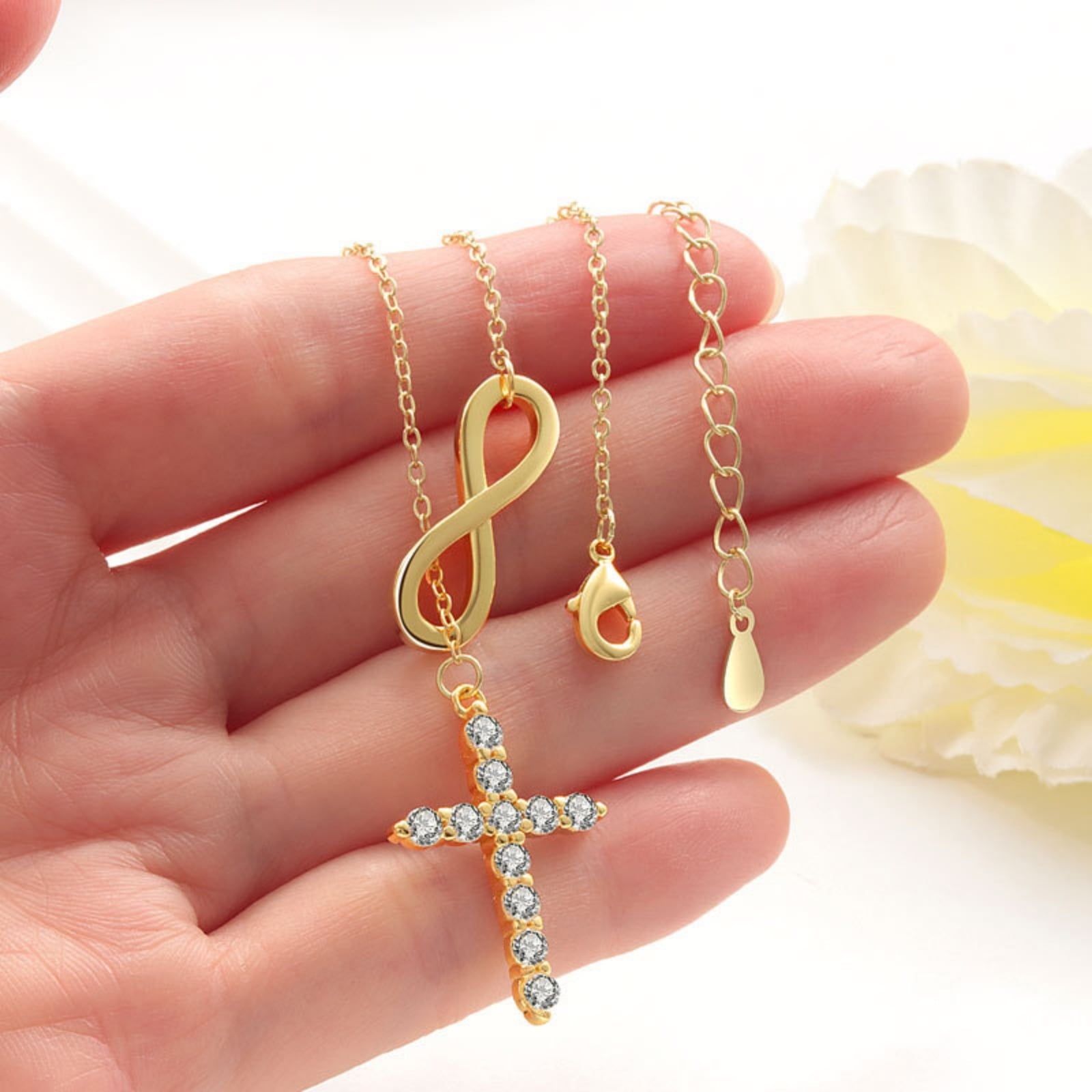 14K Plated Zirconia Cross Pendant Necklace for Women with 925