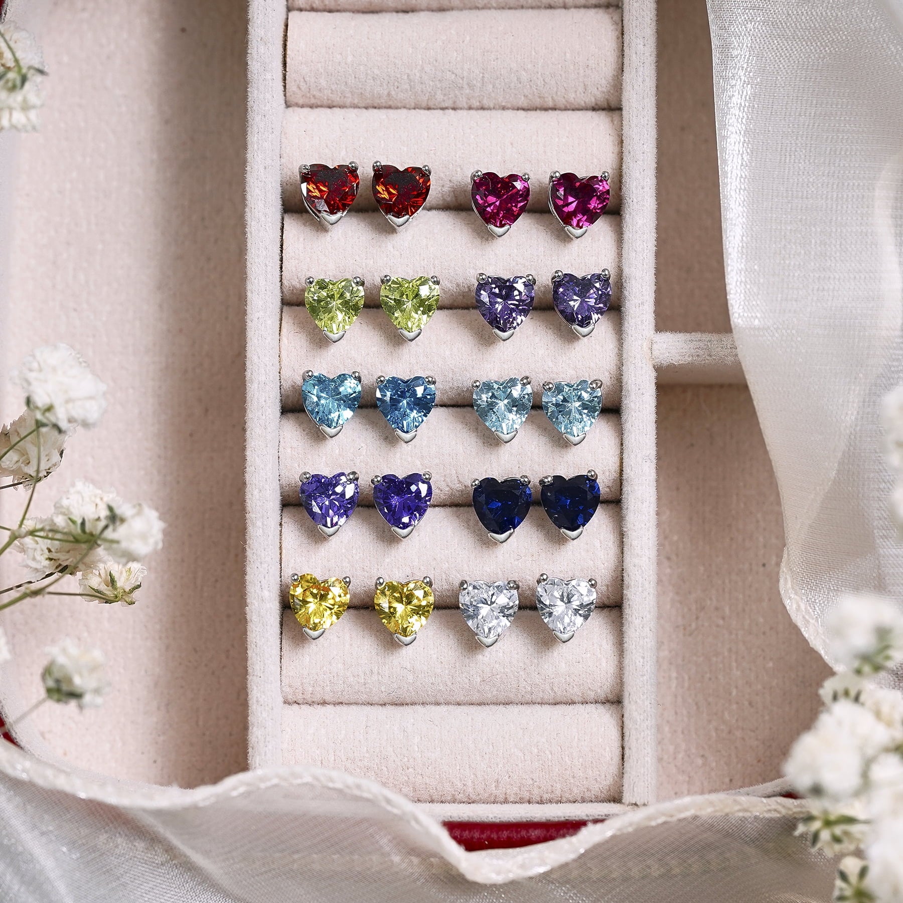 1.5 Heart Cut - Cubic Zirconia - April Solitaire Stud Earrings in 18K White Plating for Women