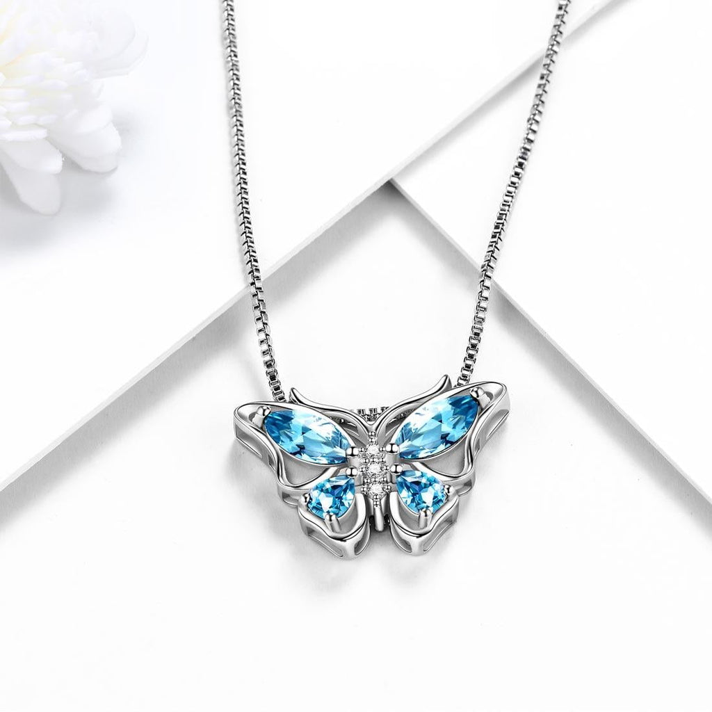 December Tanzanite Blue Butterfly Necklaces 925 Sterling Pendant Jewelry for Women Wife