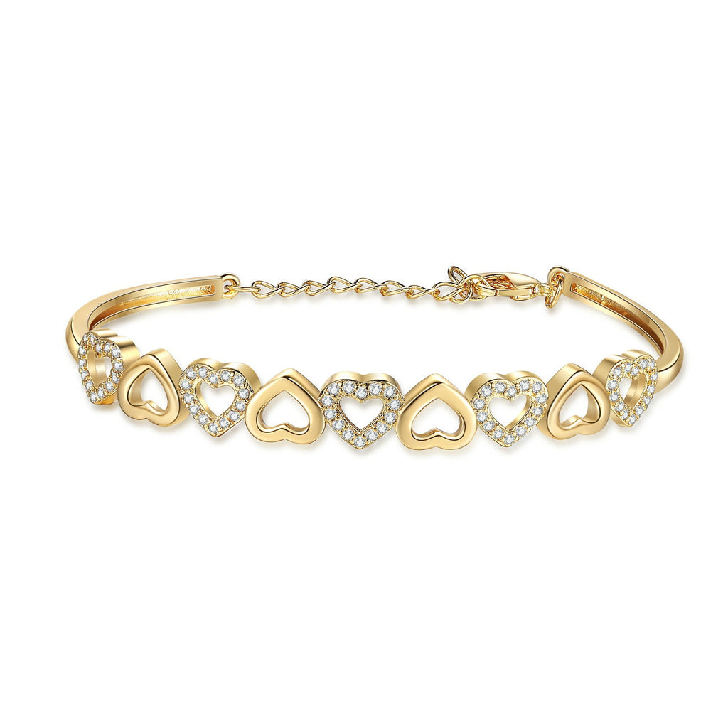14K White Hearts Bangle Adjustable Bracelet with crystals from in 14K White Plated