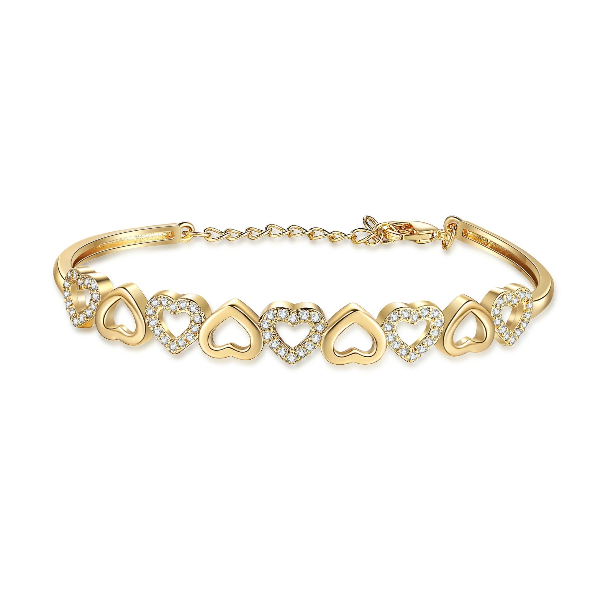 14K White Hearts Bangle Adjustable Bracelet with crystals from in 14K White Plated