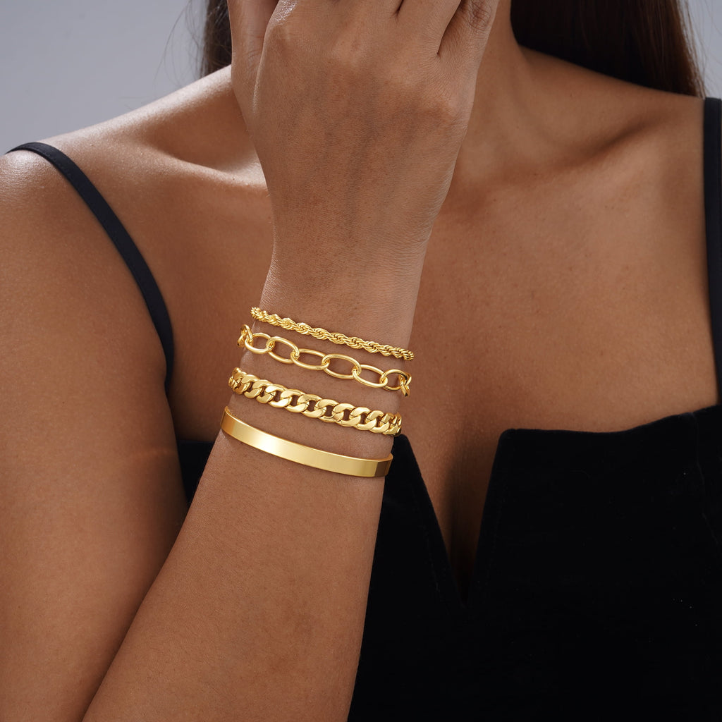 6PCS Bracelets for Women 14K Plated Dainty Layered Stacking Jewelry Set Gifts