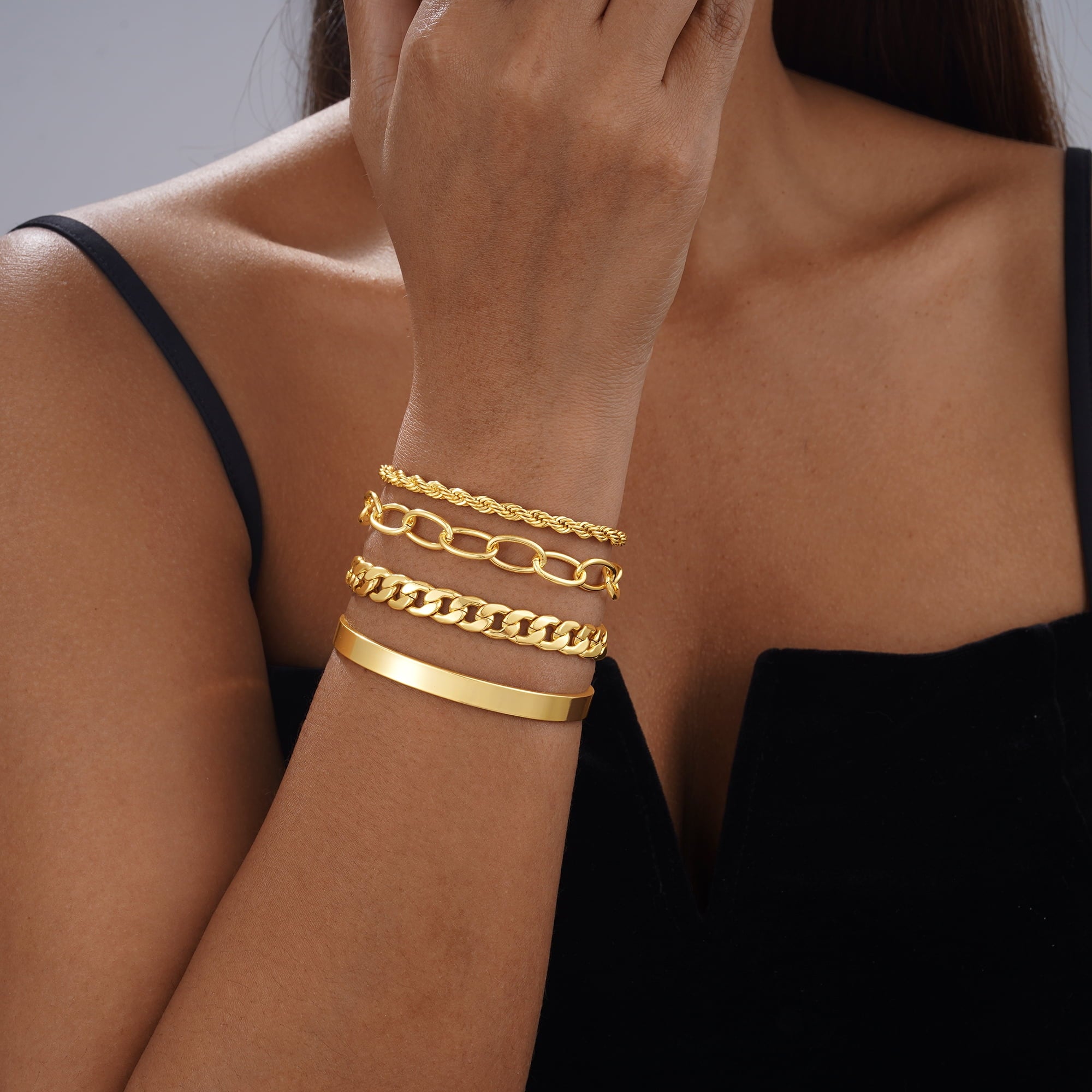 6PCS Bracelets for Women 14K Plated Dainty Layered Stacking Jewelry Set Gifts