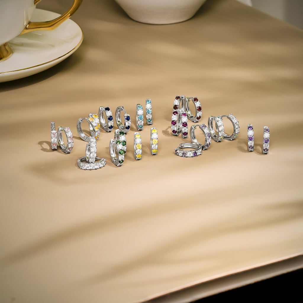 2 April - Cubic Zirconia Hoop Earrings - Multicolor Earrings in 18K White Plating for Women