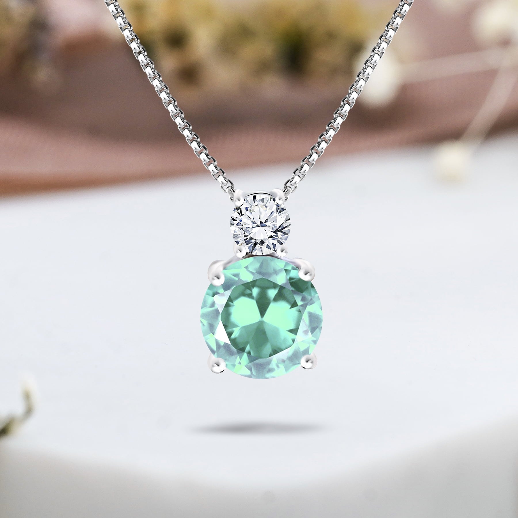 3.25 Cubic Zirconia April - Round and Pear Cut Dangle Pendant Necklace in 18k White Plated for Women