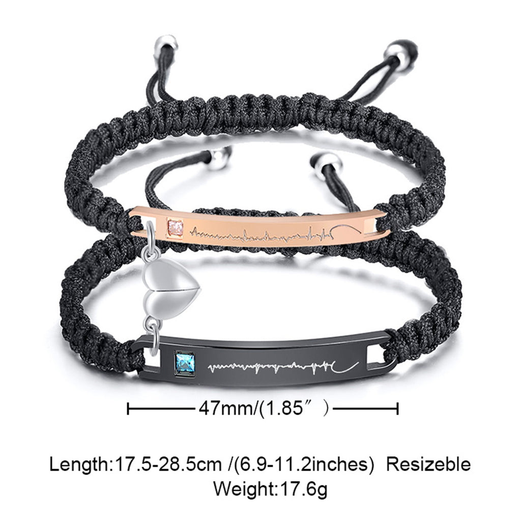 Magnetic Couples Bracelet, Adjustable Matching Macrame Bracelets, Stainless Steel Distance Relationship Bracelet, BF and GF Gifts