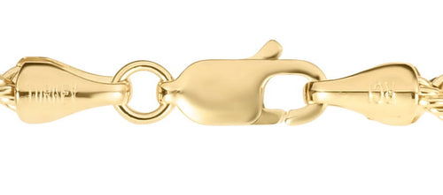 14K Yellow 22" High Polish Rope Chain Necklace with Lobster Claw Clasp, 3.3mm