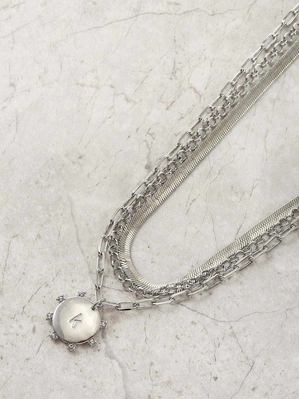 Silvertone Necklace, 3 Piece, Initial A