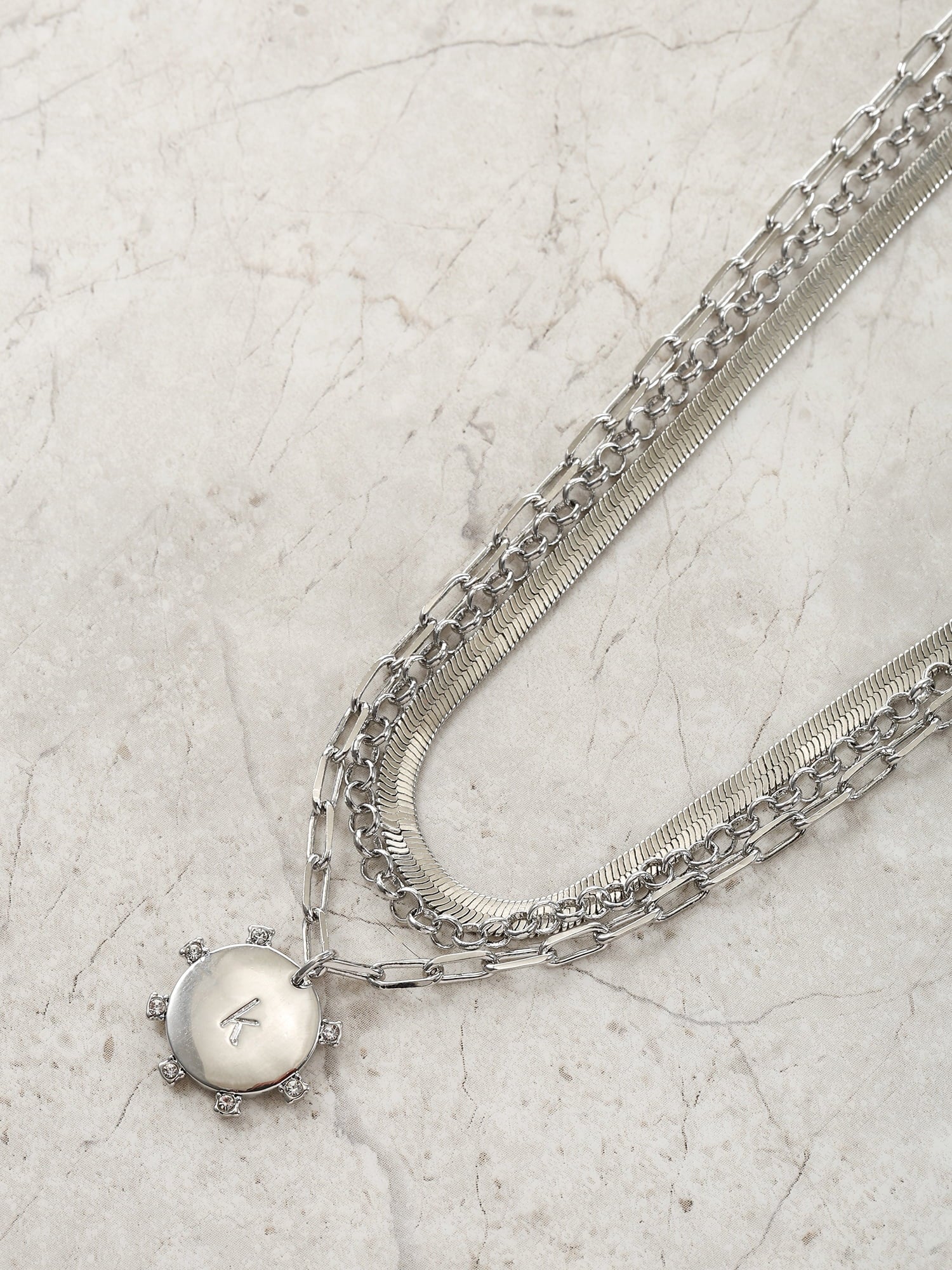 Silvertone Necklace, 3 Piece, Initial A
