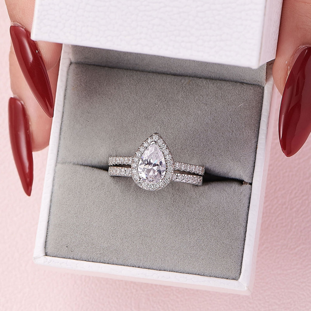 2Ct Round Cut Wedding Rings for Women Halo Engagement Ring Sets 925 Sterling CZ Size 8