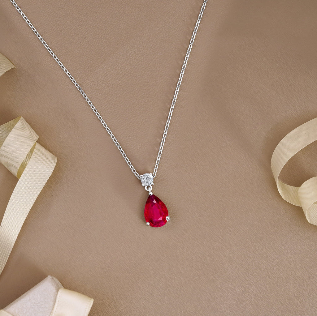 3.25 Cubic Zirconia April - Round and Pear Cut Dangle Pendant Necklace in 18k White Plated for Women