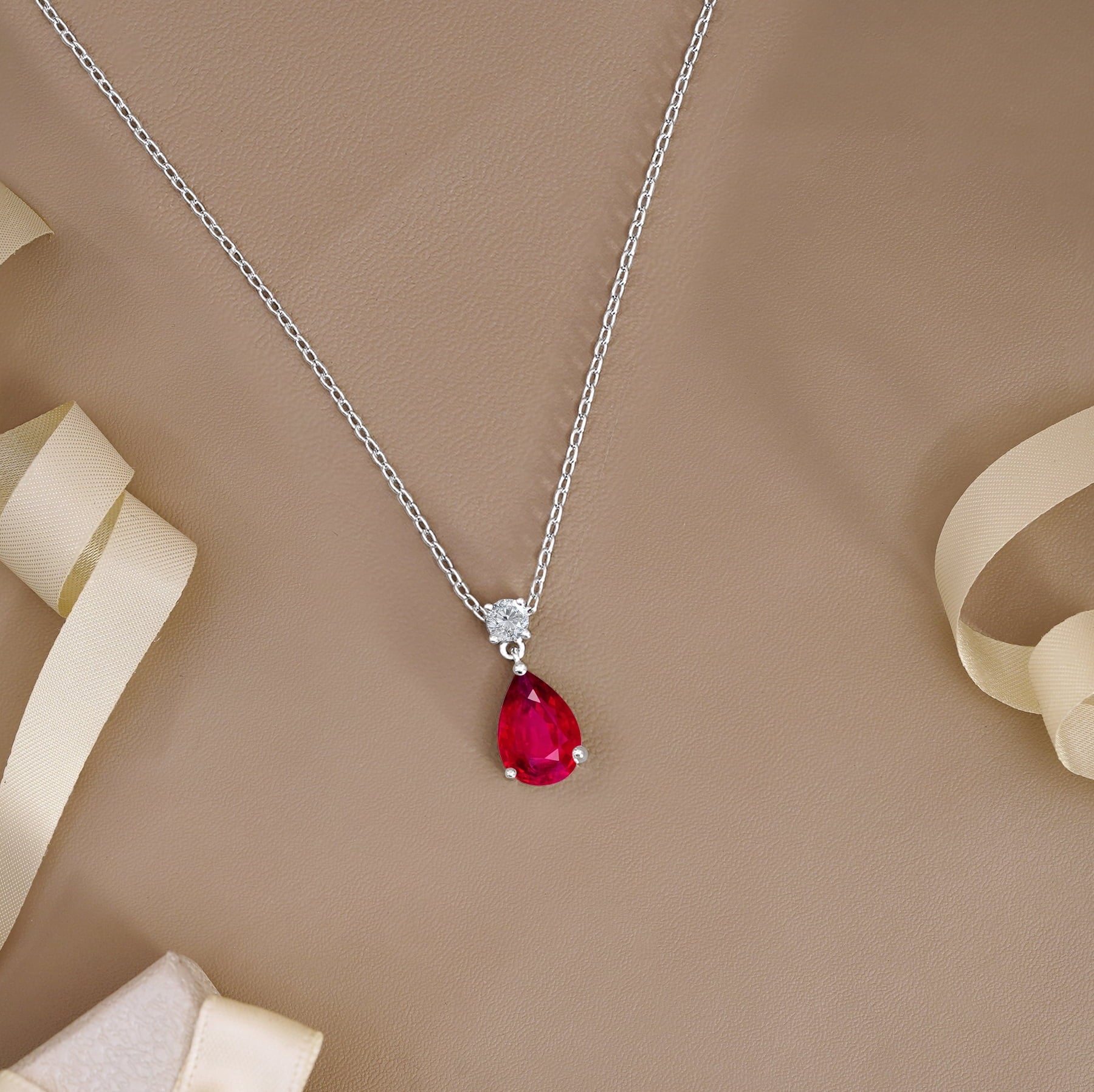 3.25 Cubic Zirconia April - Round and Pear Cut Dangle Pendant Necklace in 18k White Plated for Women