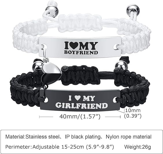 Magnetic Couples Bracelet, Adjustable Matching Macrame Bracelets, Stainless Steel Distance Relationship Bracelet, BF and GF Gifts