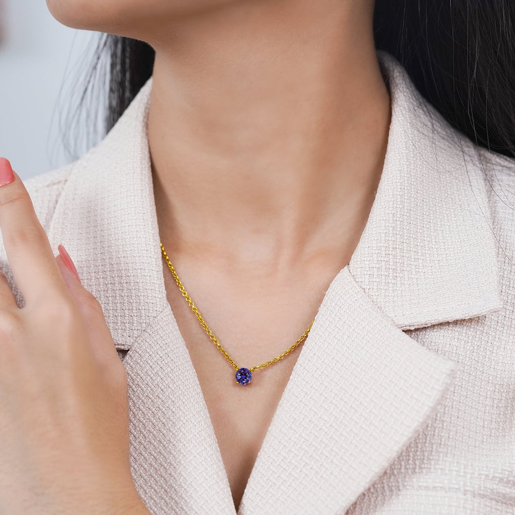 1 - April Solitaire Pendant Necklace in 18K White over , Female, Adult