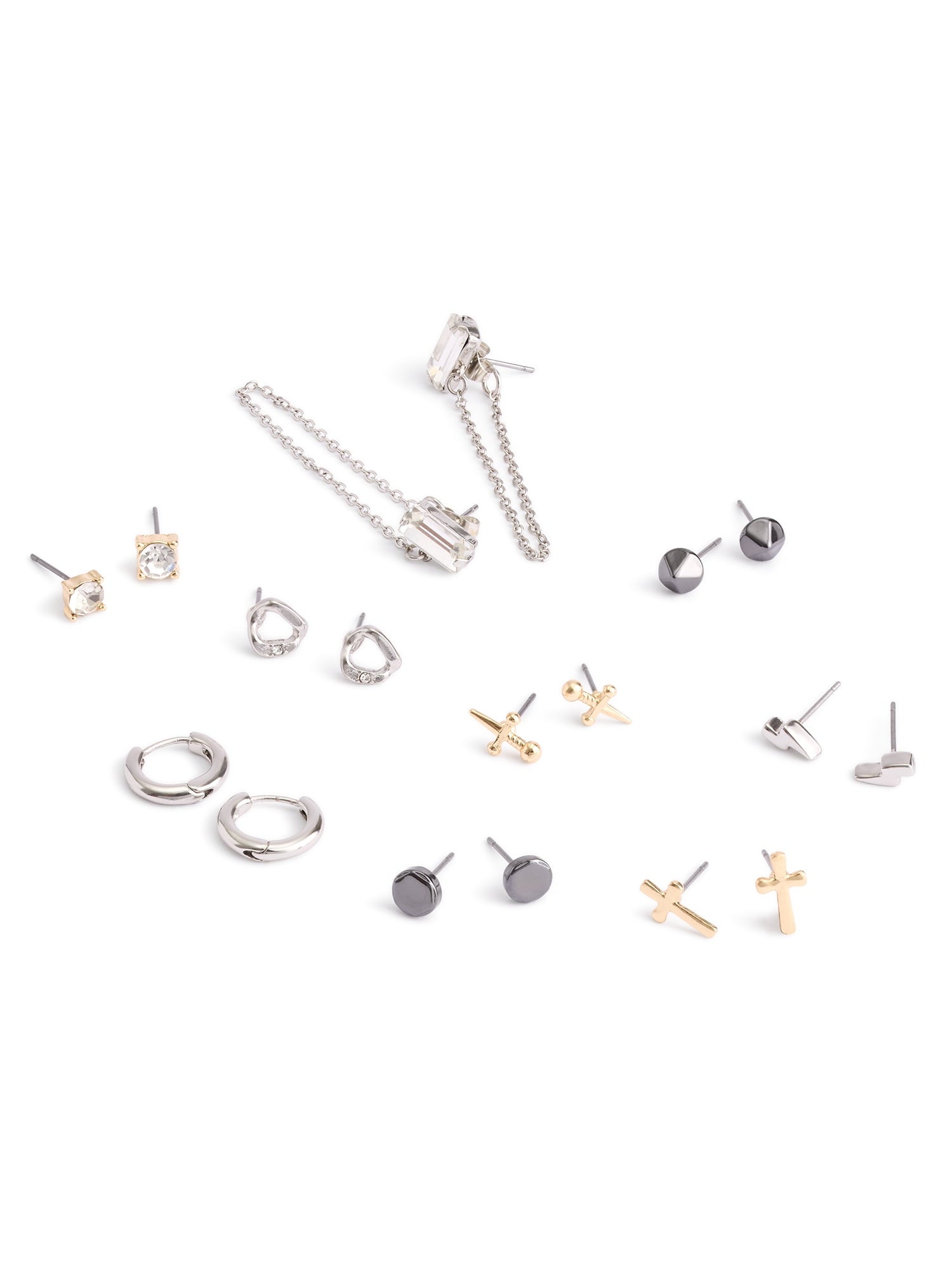 Women's Tone Western Mixed Stud &amp; Hoop 9-Piece Earring Set