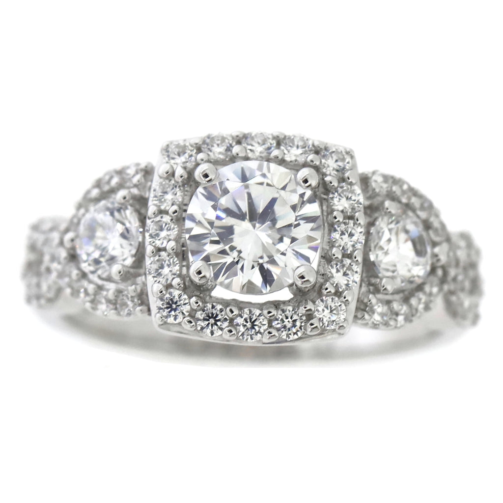 Fine Jewelry Sterling White Diamond &amp; Created Sapphire Engagement Ring