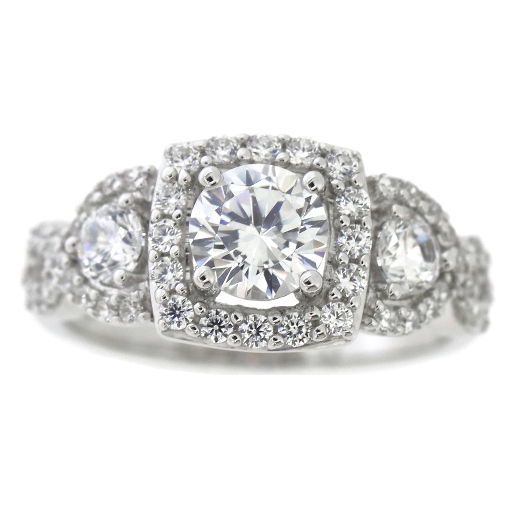 Fine Jewelry Sterling White Diamond &amp; Created Sapphire Engagement Ring