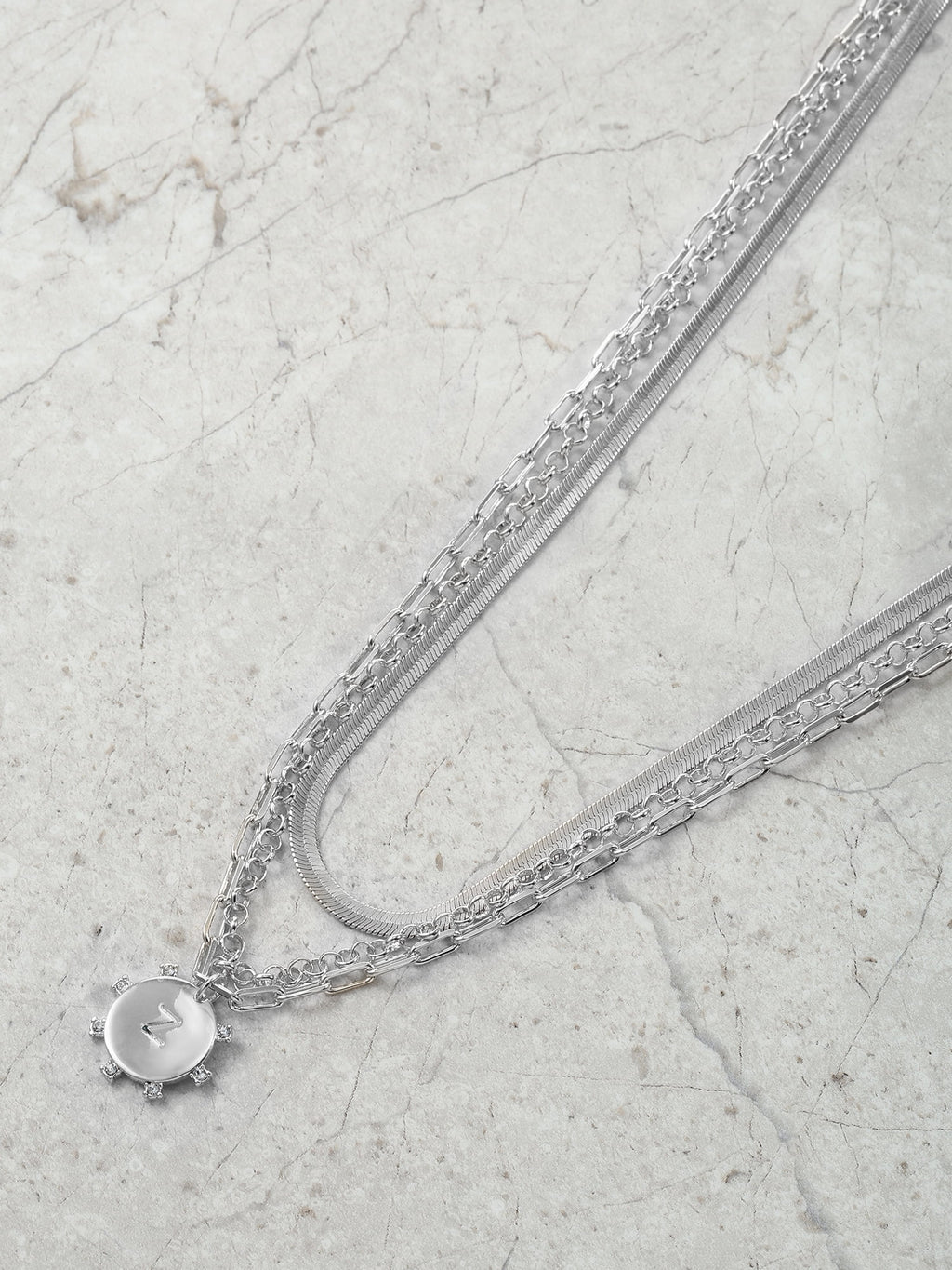 Silvertone Necklace, 3 Piece, Initial A