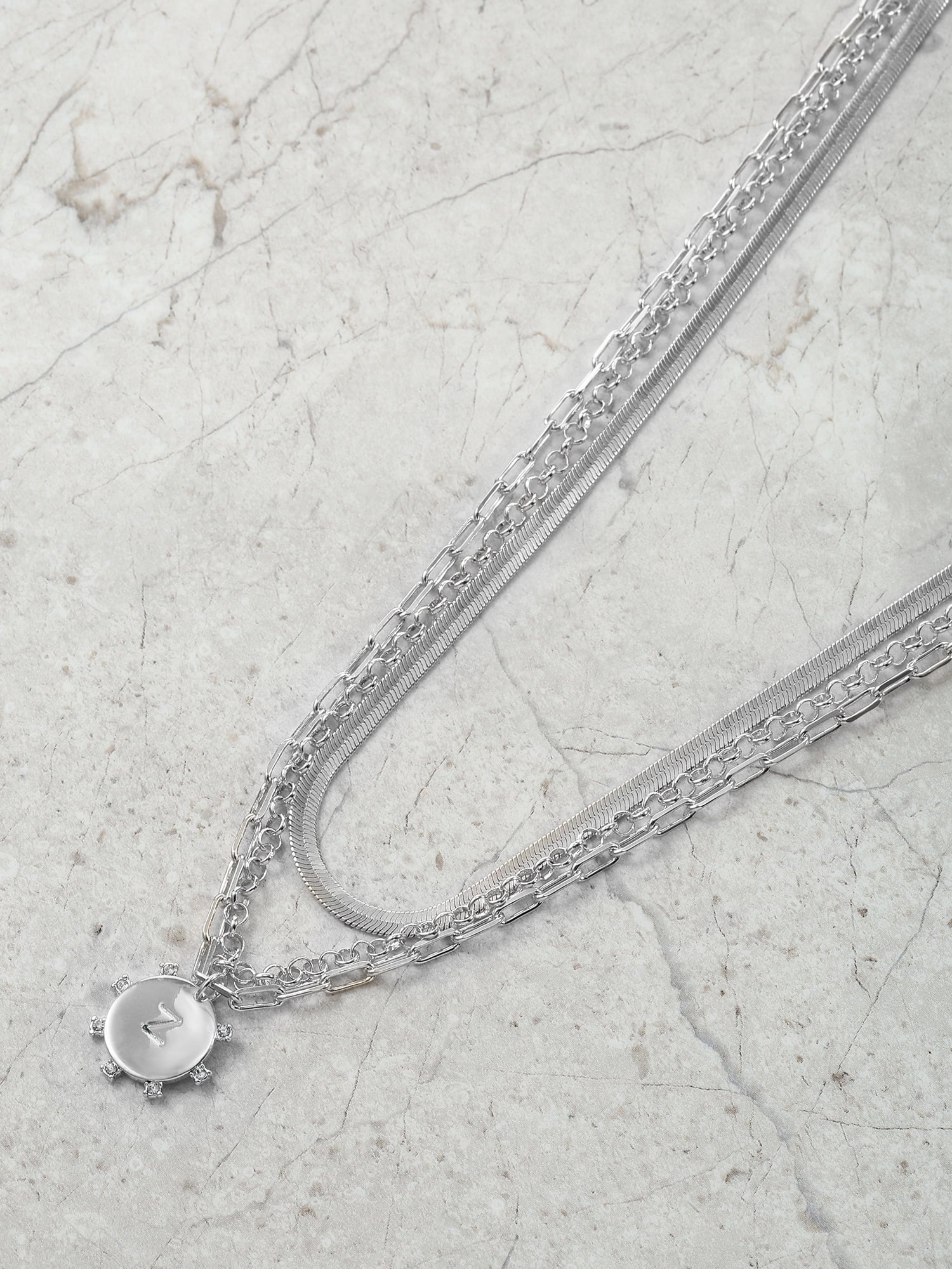 Silvertone Necklace, 3 Piece, Initial A