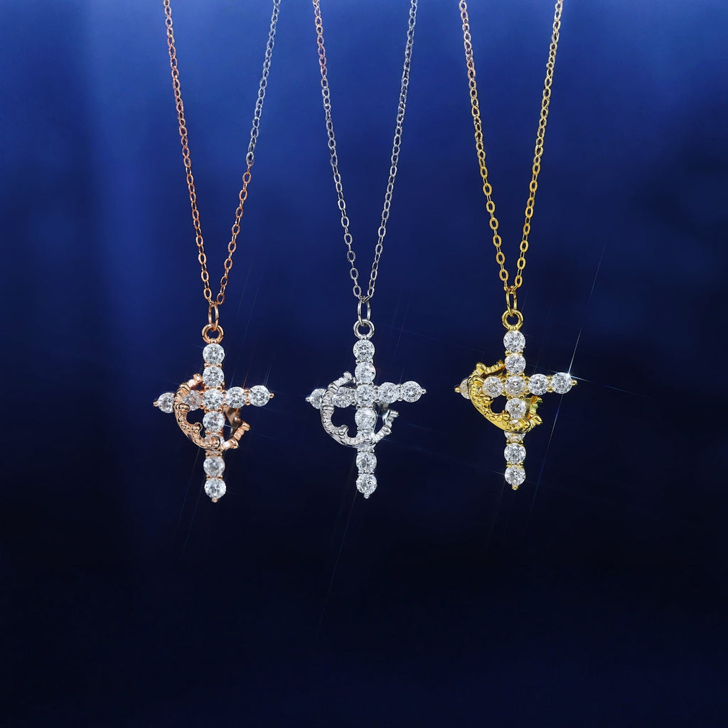14K Plated Zirconia Cross Pendant Necklace for Women with 925