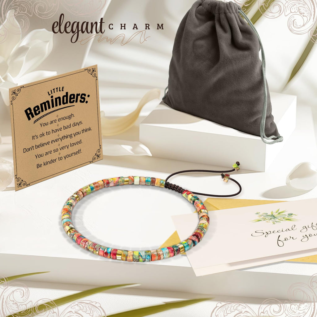 Inspirational Gifts Bracelets for Women - Healing Stone Bracelets - Cheer Up Appreciation for Teachers Women Friends Sister Bestie Coworkers Employees