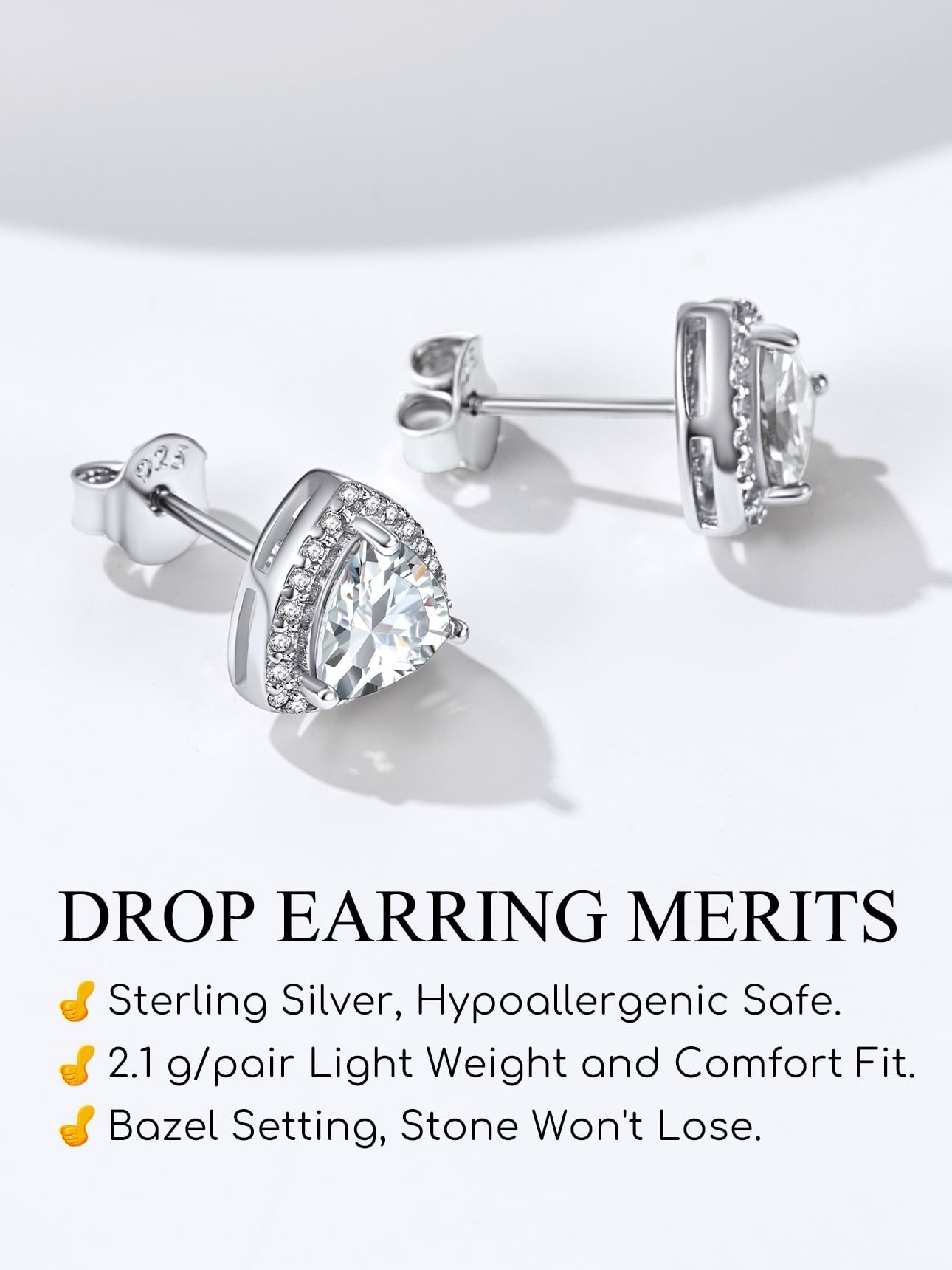 Stud Earrings for Women, 925 Sterling Heart Created Diamond Studs Earrings / Gifts - September
