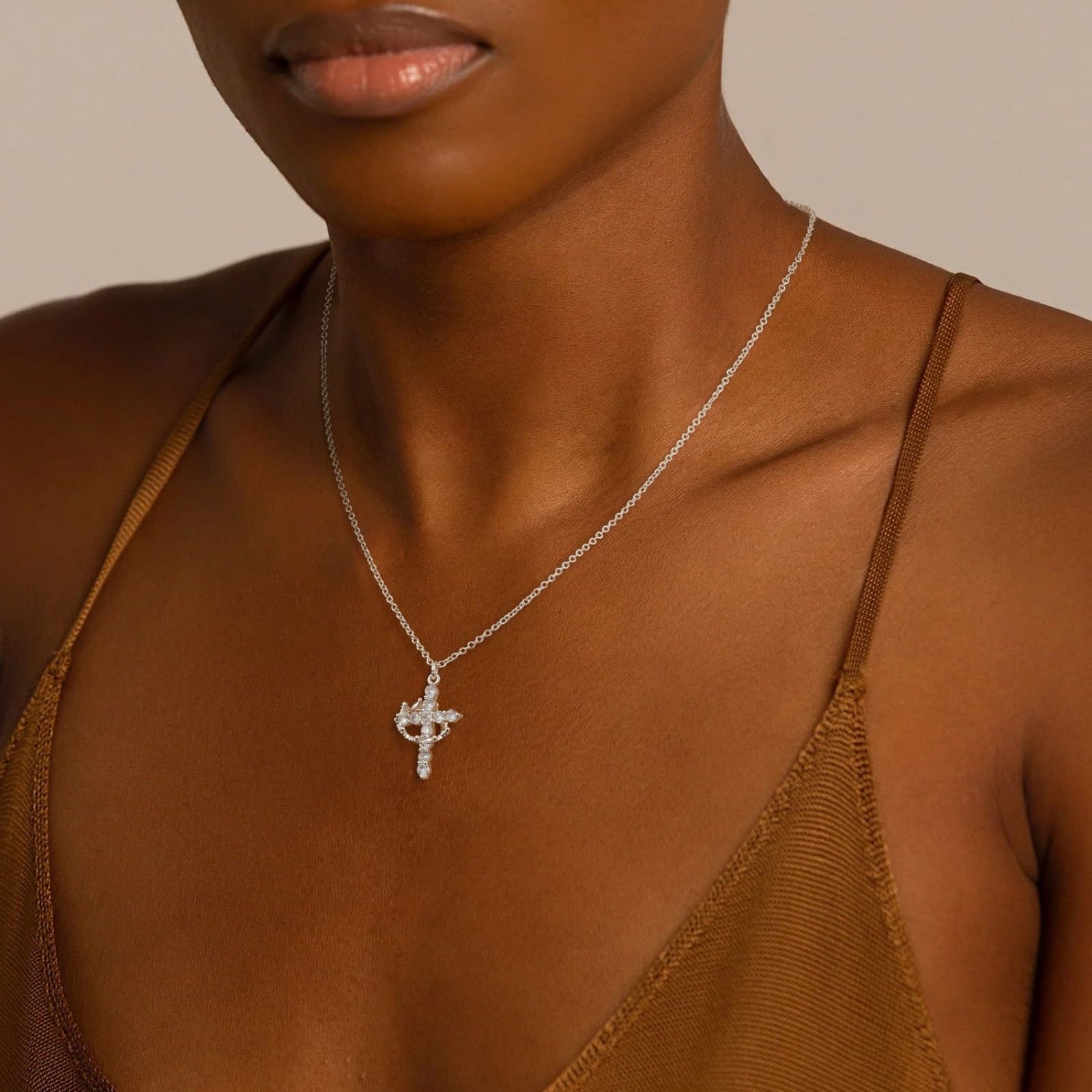 14K Plated Zirconia Cross Pendant Necklace for Women with 925