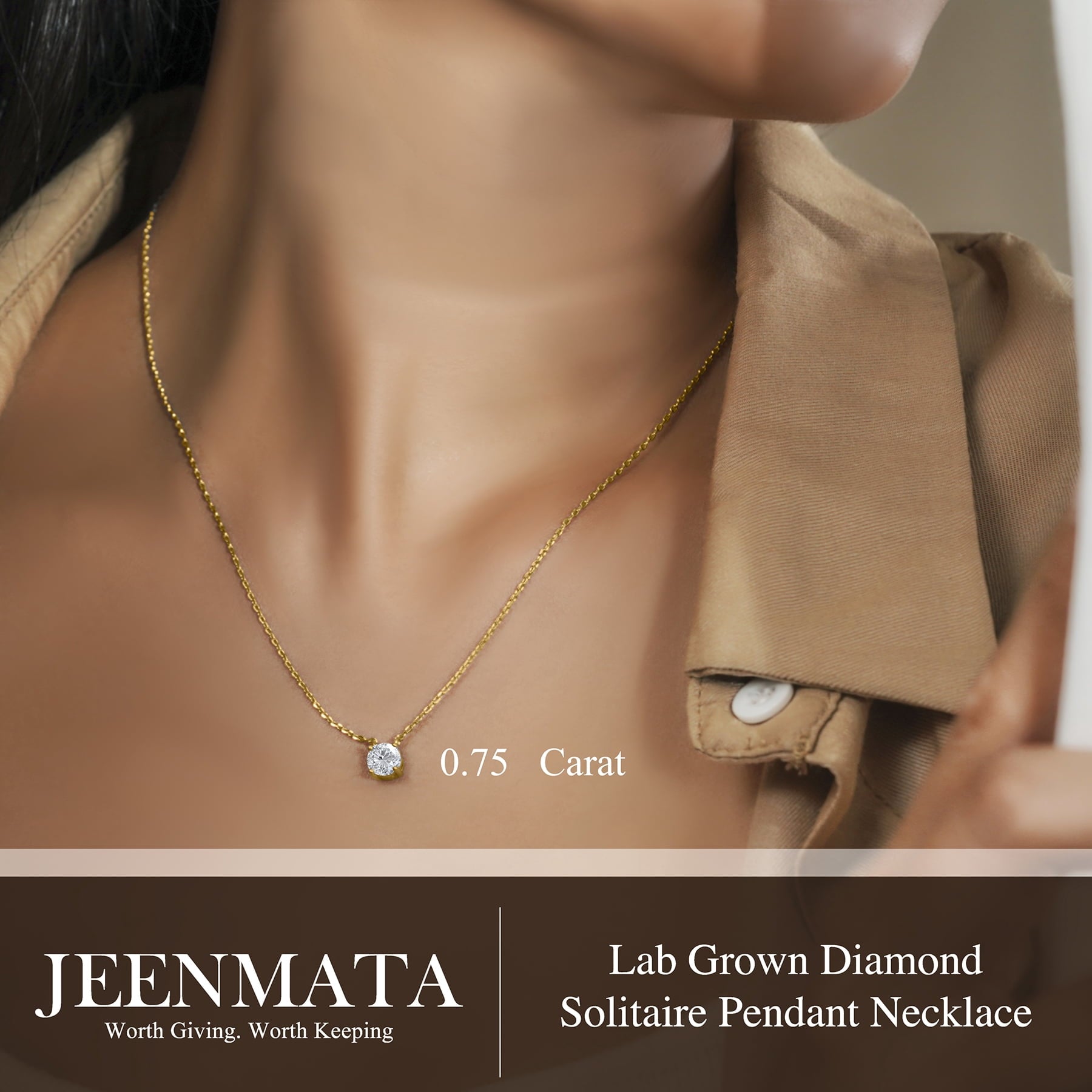 0.50 Round Cut Classic Solitaire Pendant Necklace - in 18K White Plating for Women