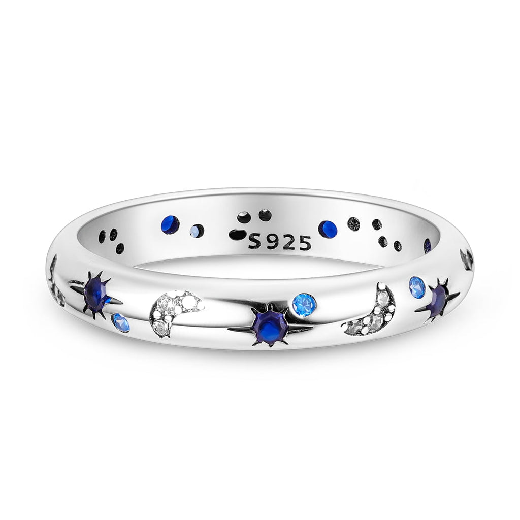 Starry Night 925 Sterling Finger Ring Blue AAA CZ For Women Jewelry