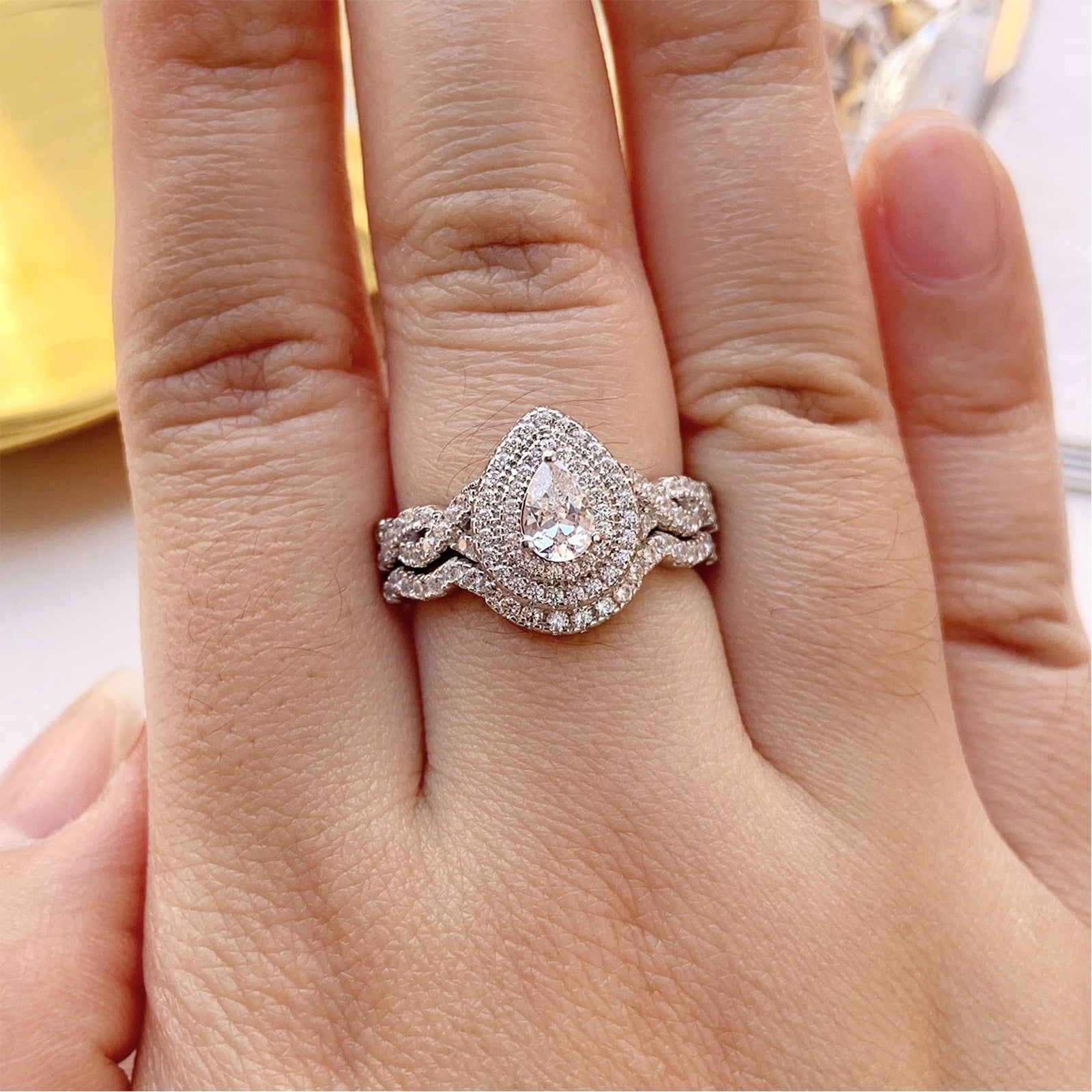 2Ct Round Cut Wedding Rings for Women Halo Engagement Ring Sets 925 Sterling CZ Size 8