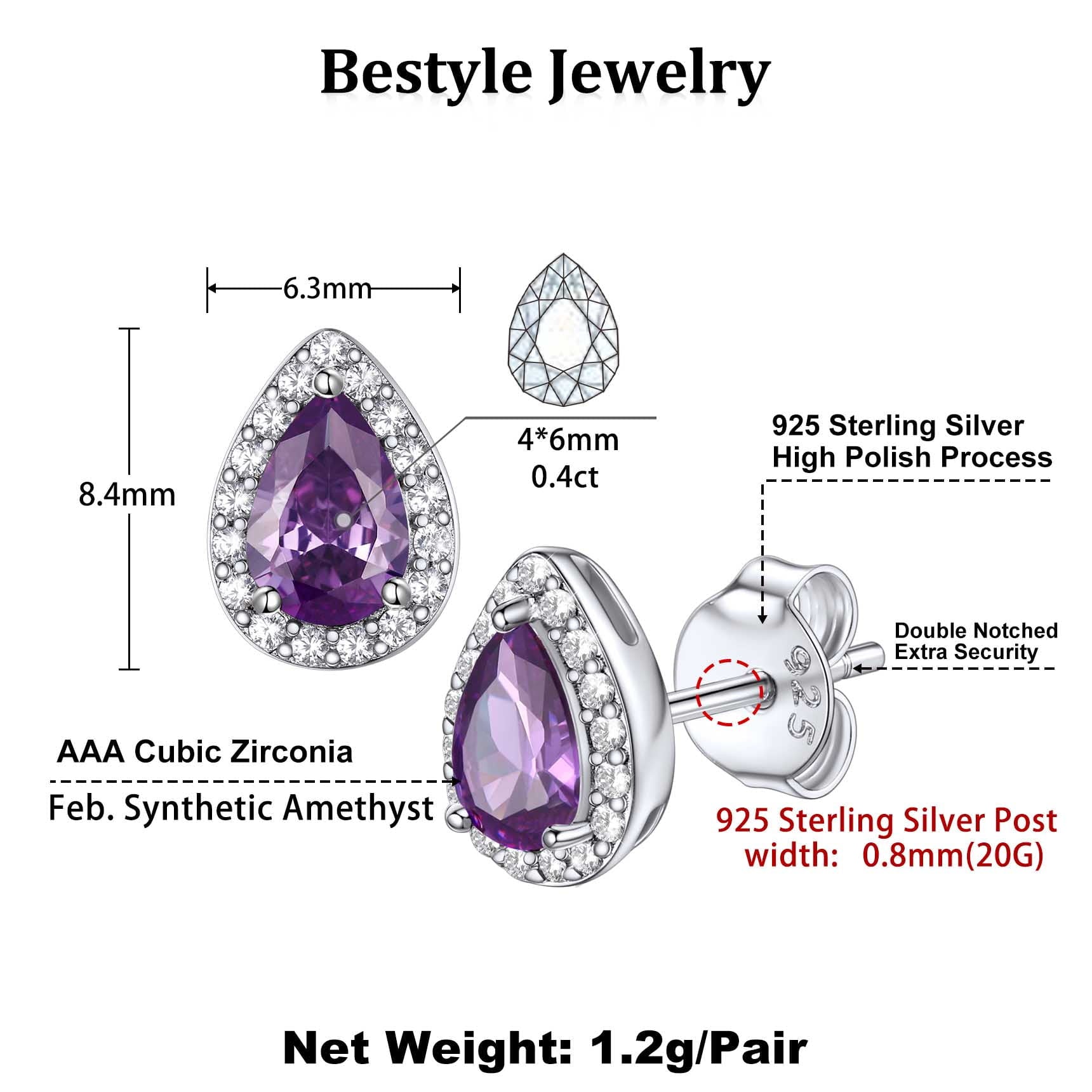 S925 Sterling Earrings Created Pink Tourmaline Stud Earrings October Round Jewelry Gifts for Valentines Day