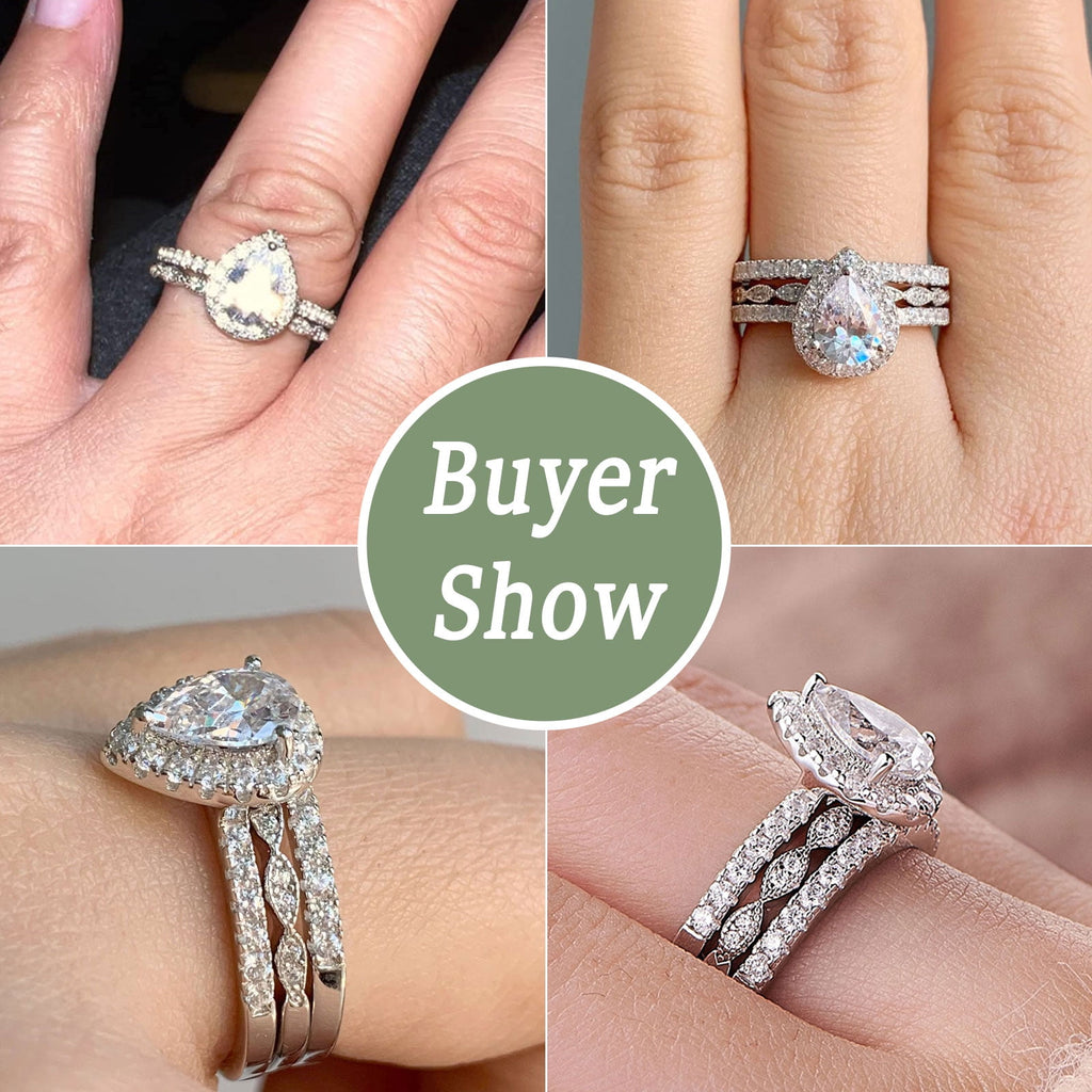 2Ct Round Cut Wedding Rings for Women Halo Engagement Ring Sets 925 Sterling CZ Size 8