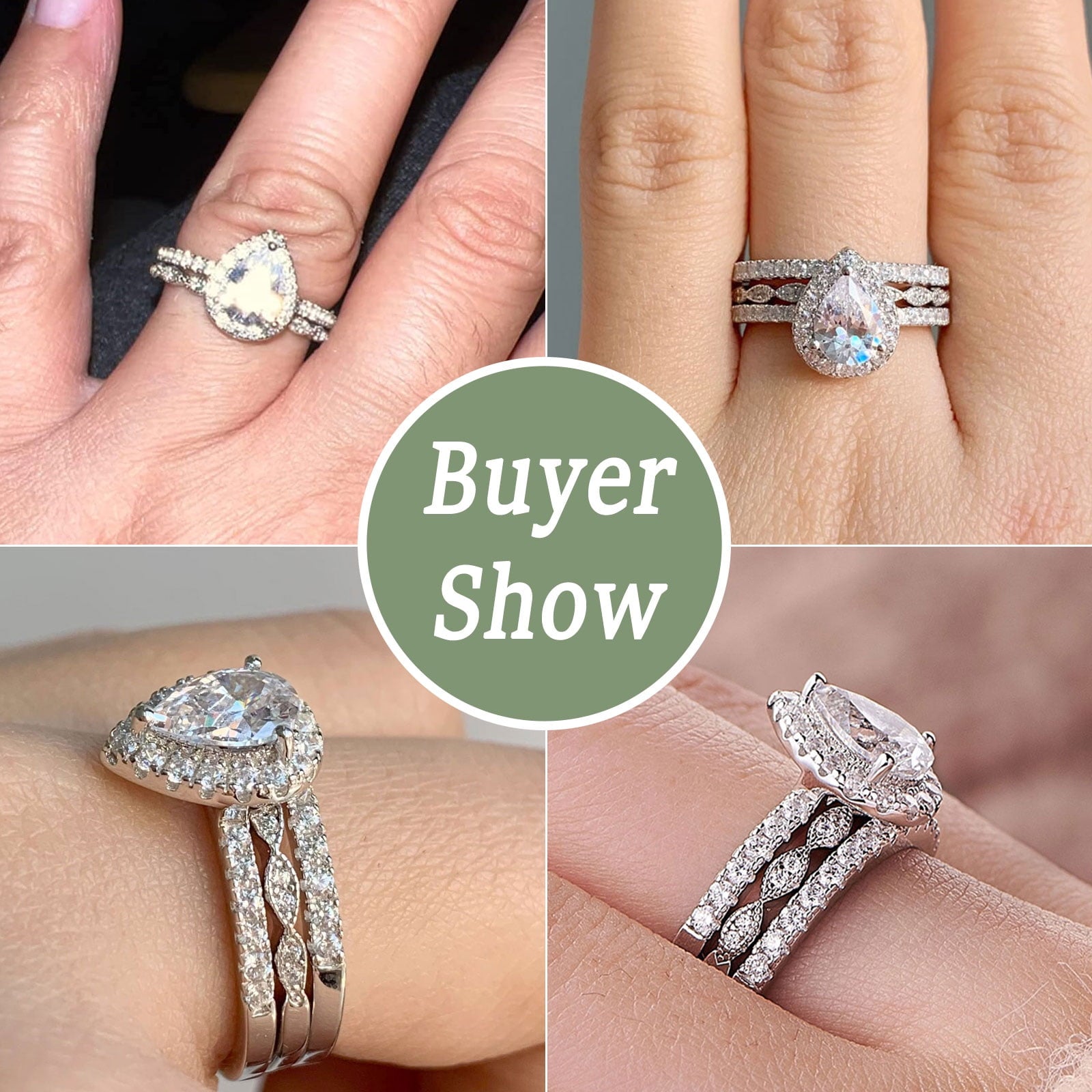 2Ct Round Cut Wedding Rings for Women Halo Engagement Ring Sets 925 Sterling CZ Size 8