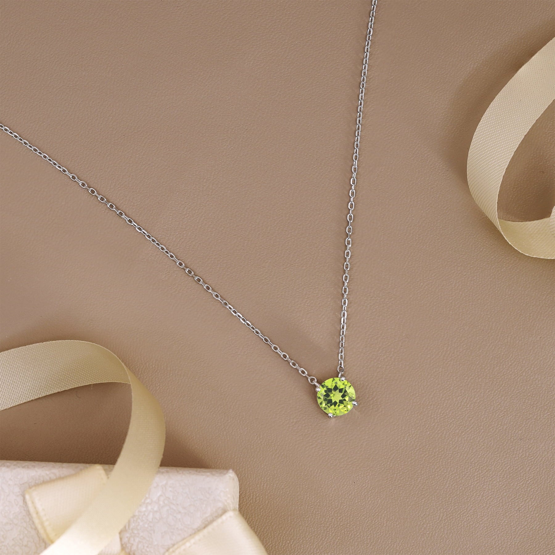 1 - April Solitaire Pendant Necklace in 18K White over , Female, Adult