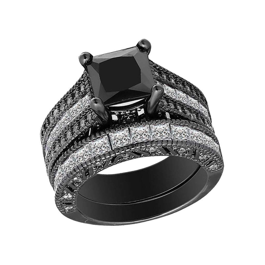 Women Ring Black Zircon Ring Ladies Jewelry Engaged Ring (Black,9)