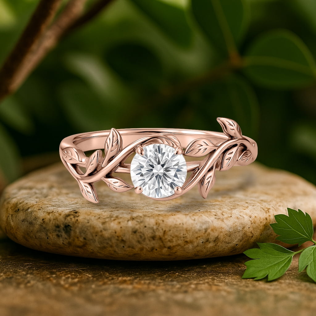 0.50 Round Cut Bohemian Engagement Ring - Vintage Ring - 18k White Plating for Women