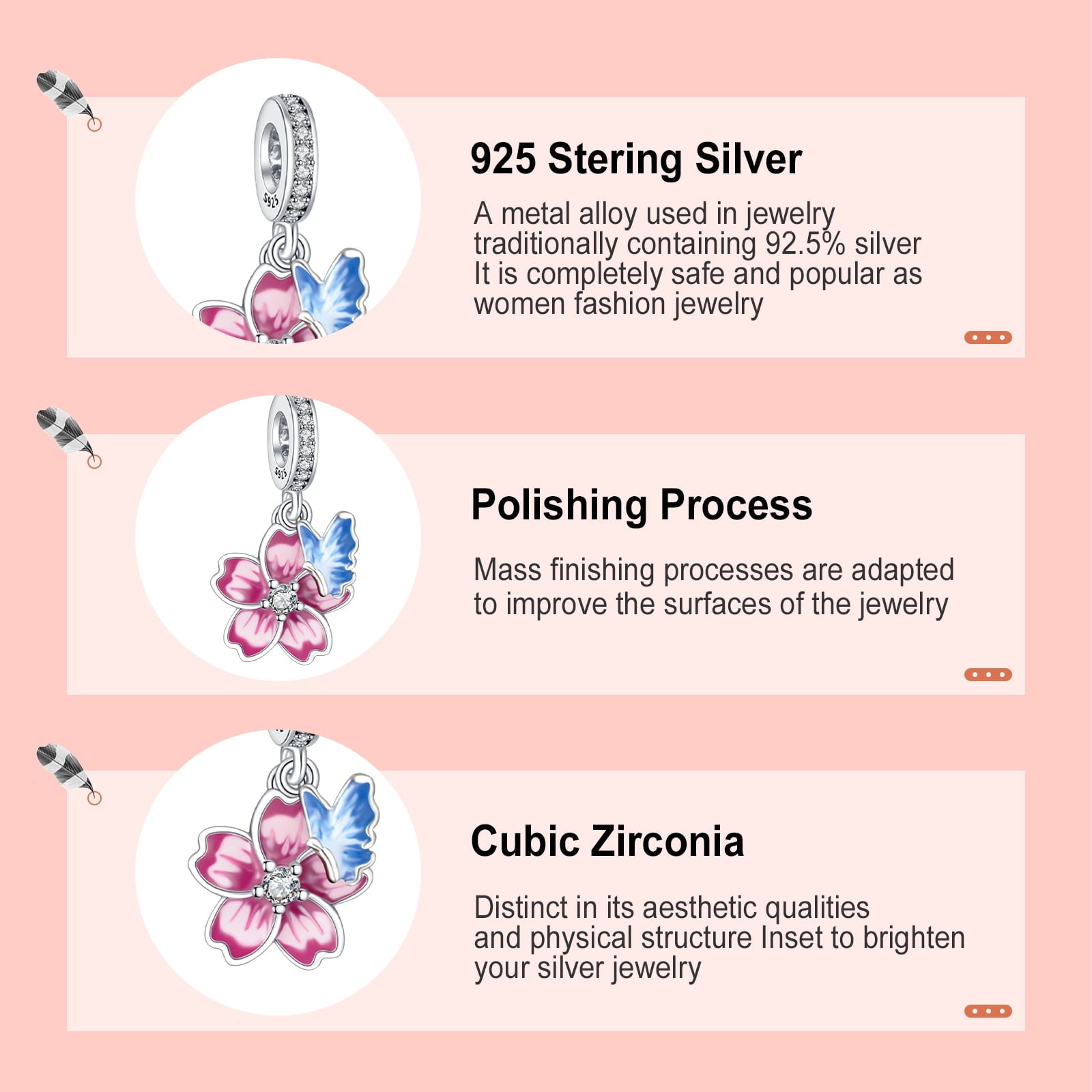 925 Sterling Charm for Bracelets Four Leaf Clover Lucky OpenWork Bead Charm Women Bracelet Charm