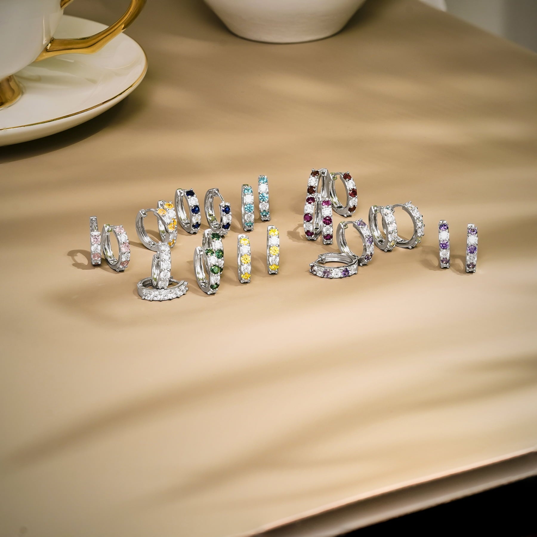 2 April - Cubic Zirconia Hoop Earrings - Multicolor Earrings in 18K White Plating for Women