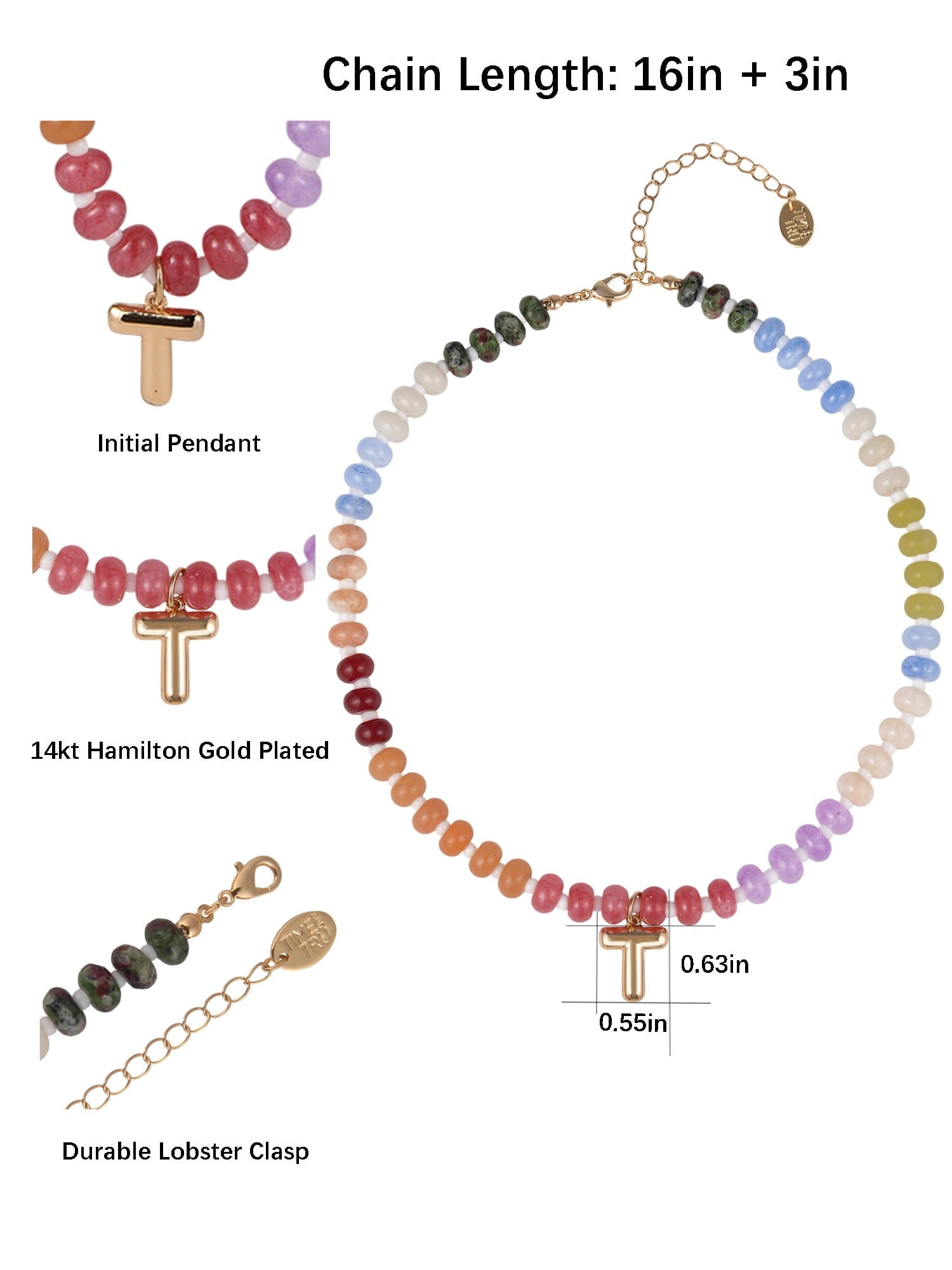 Goldtone Multicolored Bead Initial "A" Necklace