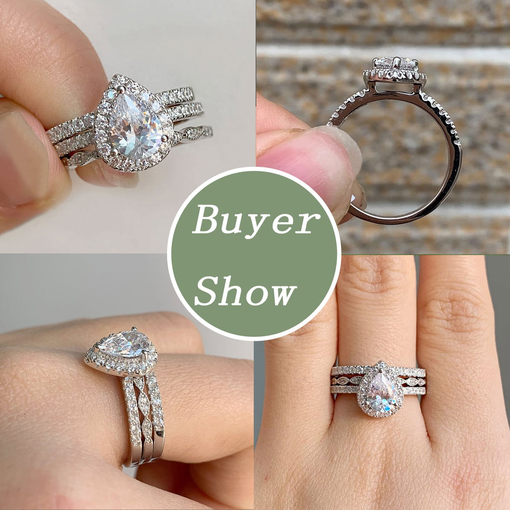 2Ct Round Cut Wedding Rings for Women Halo Engagement Ring Sets 925 Sterling CZ Size 8