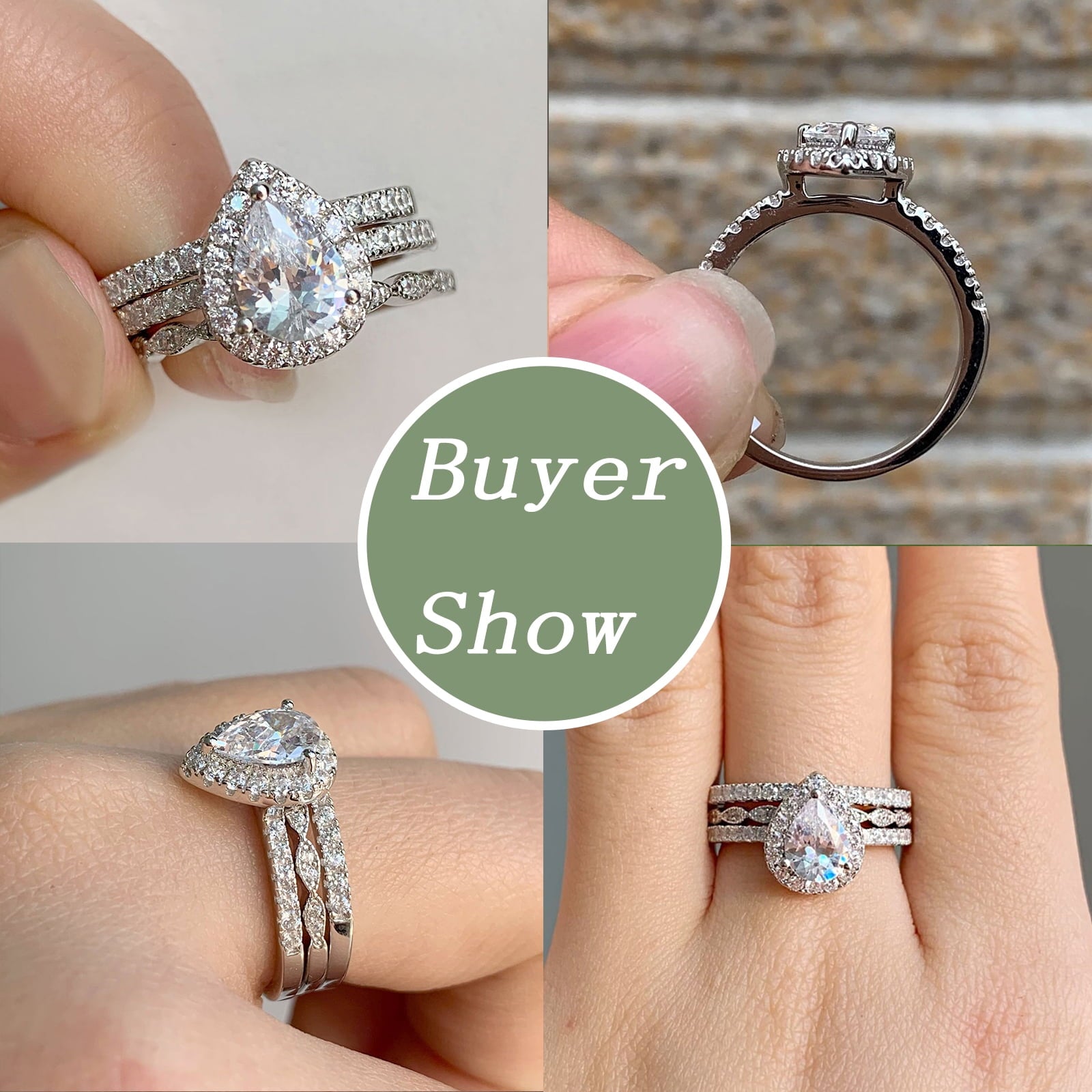 2Ct Round Cut Wedding Rings for Women Halo Engagement Ring Sets 925 Sterling CZ Size 8