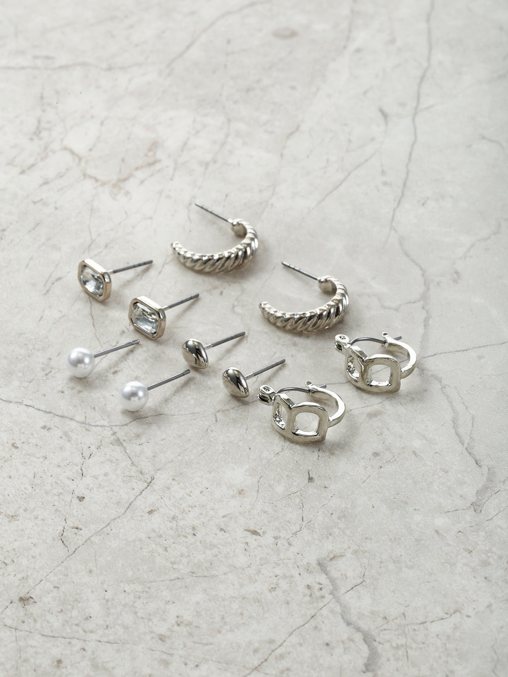 Silvertone Multi Earring Set, 5 Pairs, Initial B
