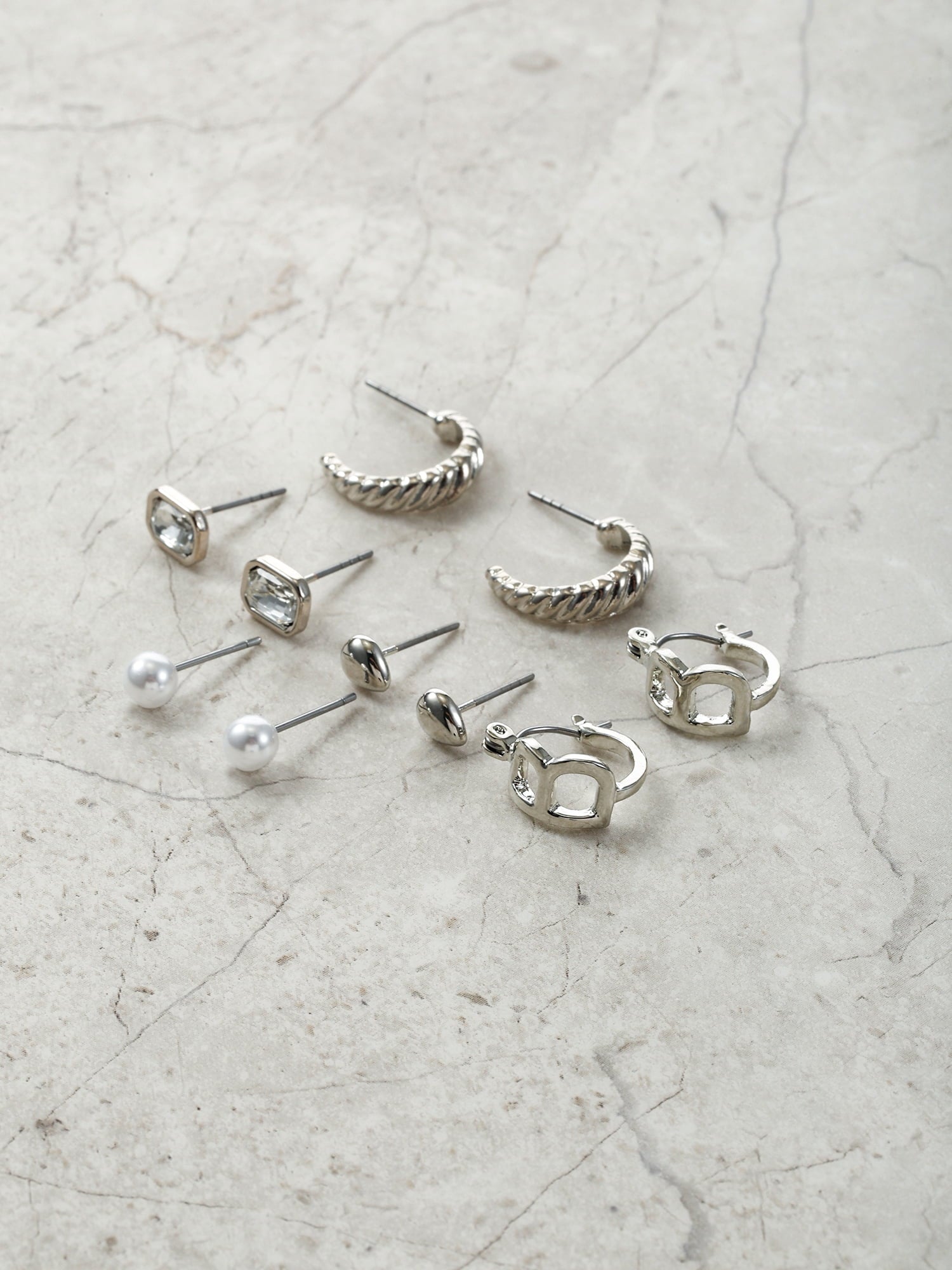 Silvertone Multi Earring Set, 5 Pairs, Initial B