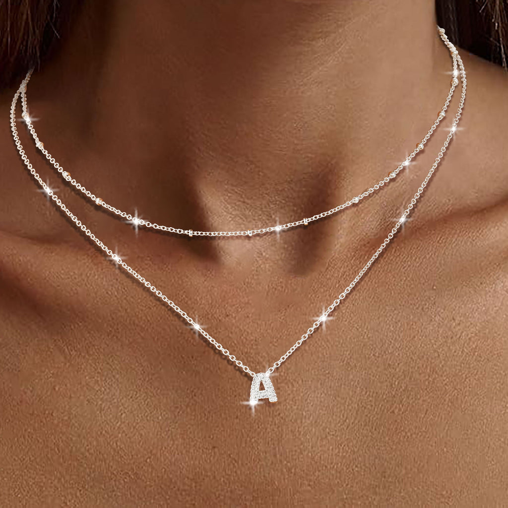 S925 Sterling Plated Initial Necklaces for Women Girls CZ Letter A Necklace Set Easter Basket Stuffers Jewelry Gifts Teen Her Wife Mom Girlfriend Female Adults Kids Ideas