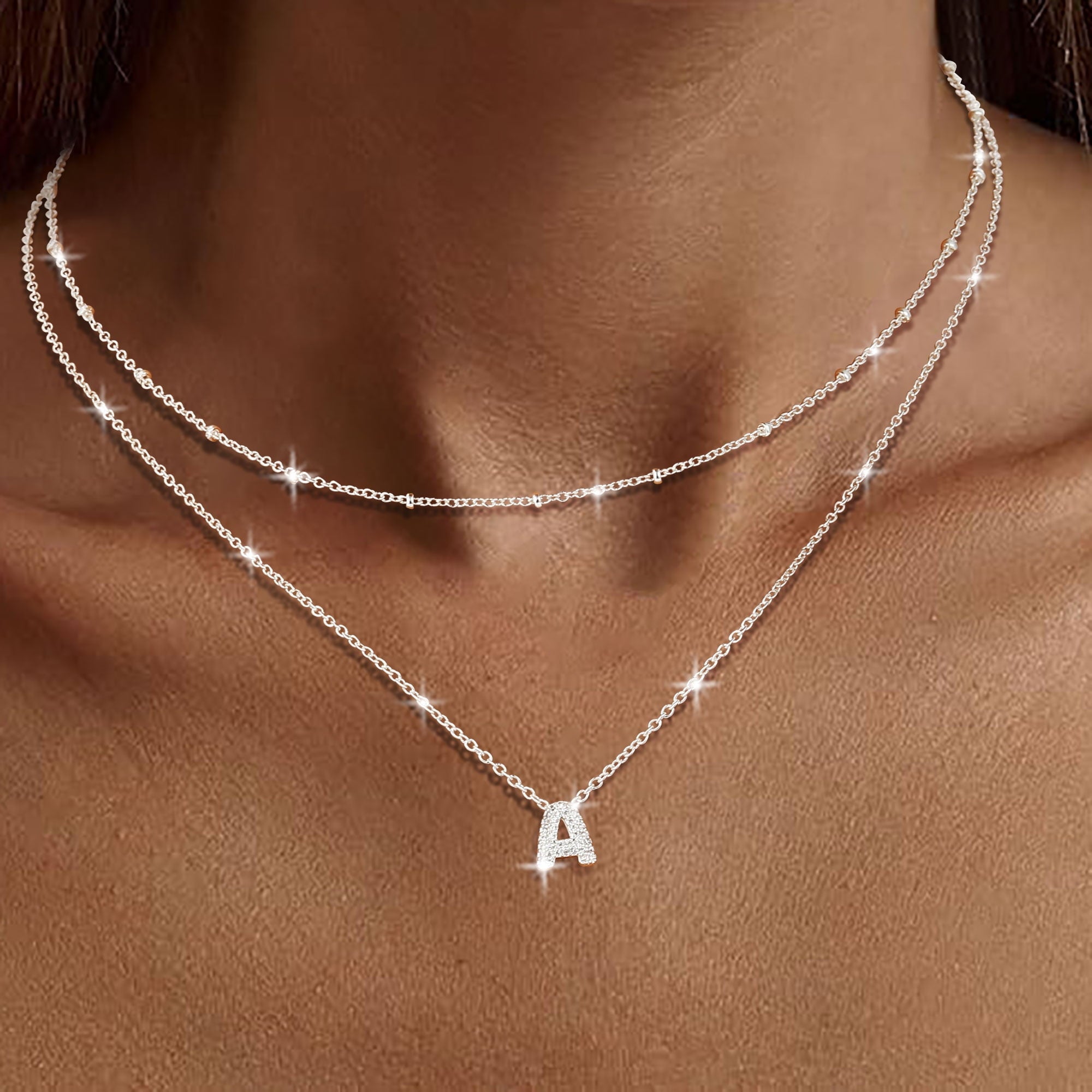 S925 Sterling Plated Initial Necklaces for Women Girls CZ Letter A Necklace Set Easter Basket Stuffers Jewelry Gifts Teen Her Wife Mom Girlfriend Female Adults Kids Ideas