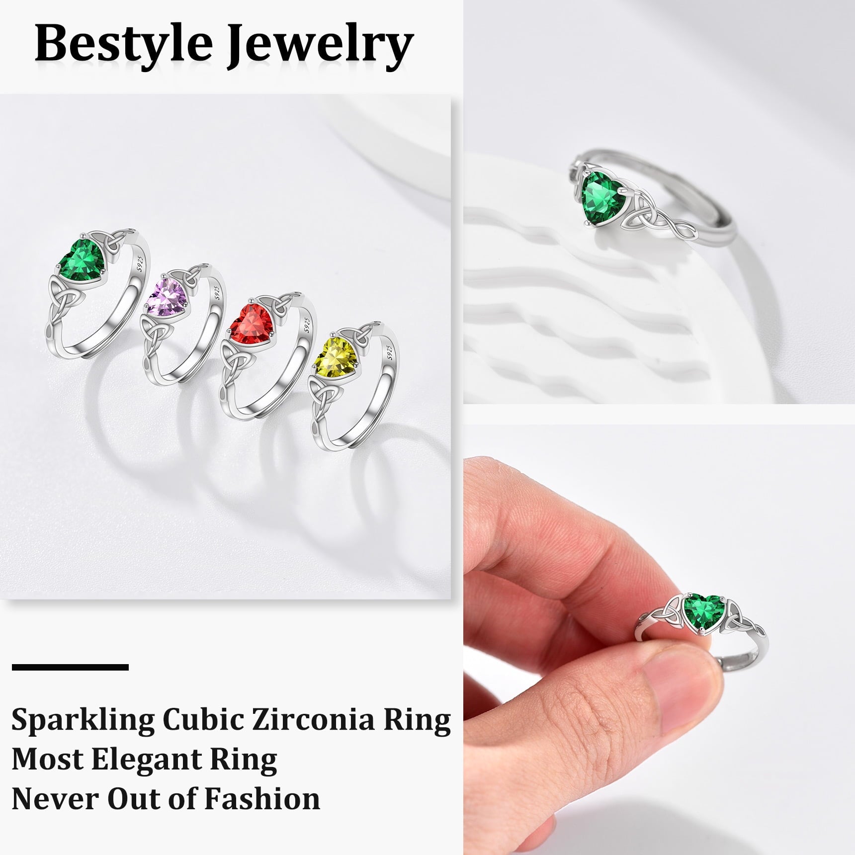 Infinity Celtic Knot Rings for Women 925 Sterling Heart Rings October Pink Tourmaline Rings for Mom Daughter Wife Girlfriend