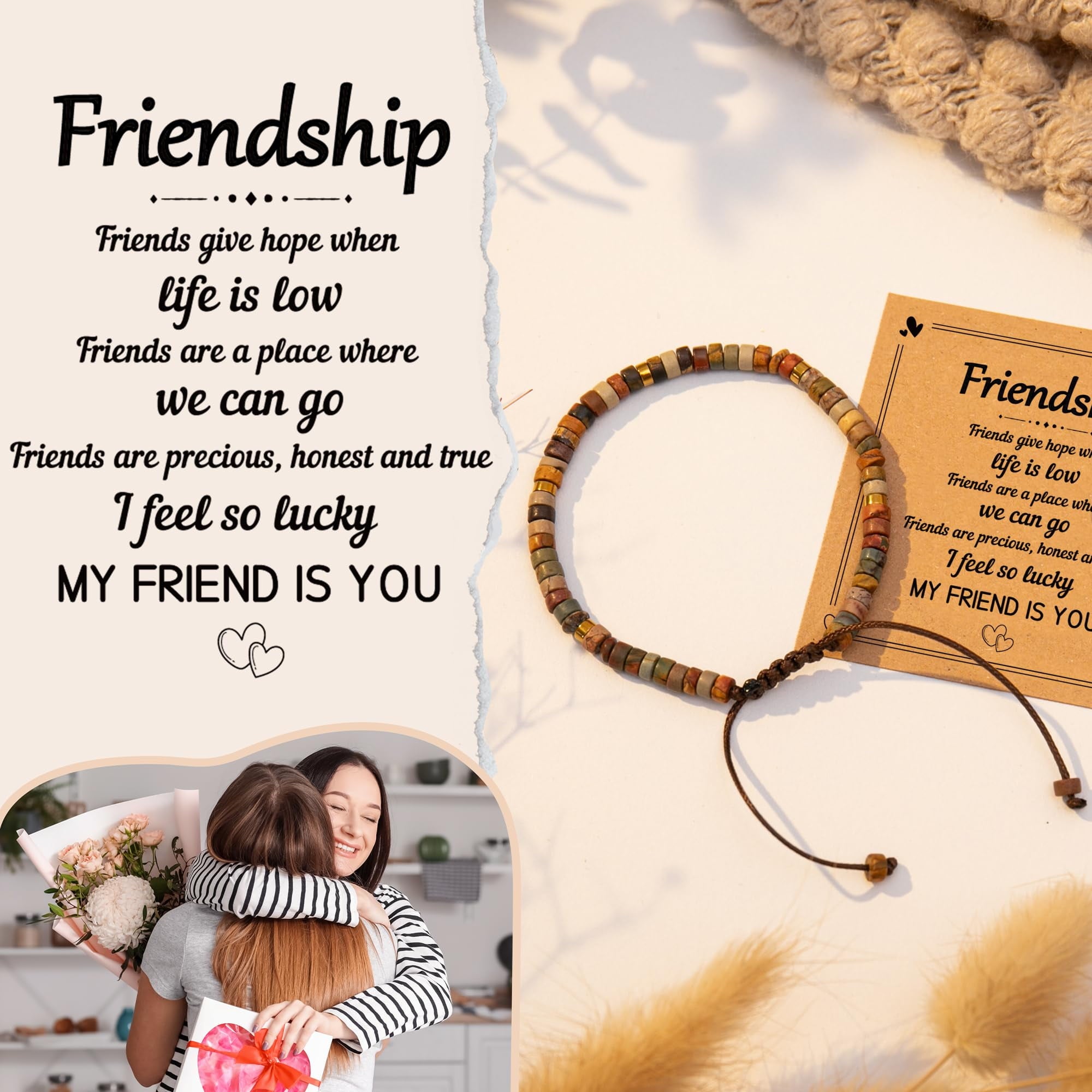Inspirational Gifts Bracelets for Women - Healing Stone Bracelets - Cheer Up Appreciation for Teachers Women Friends Sister Bestie Coworkers Employees
